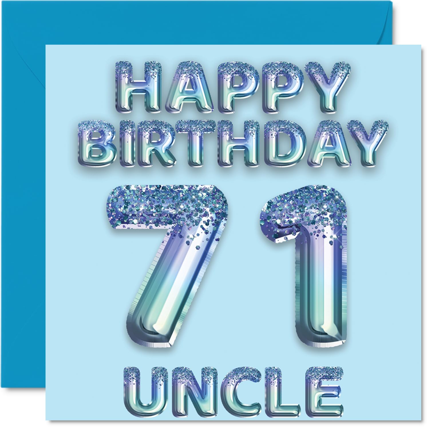 71st Birthday Card for Uncle, Blue Glitter Party Balloons