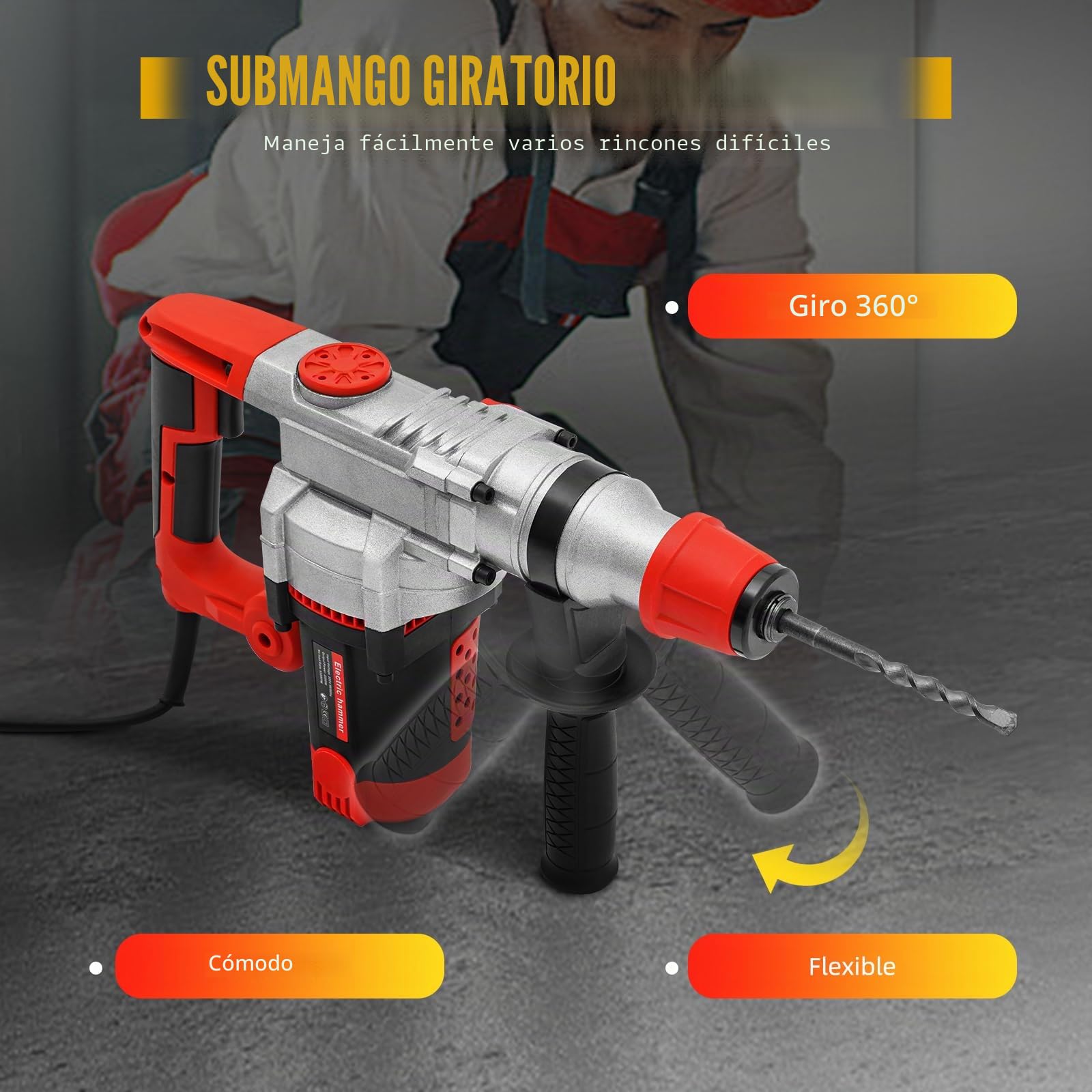 Martillo perforador, martillo cincelador eléctrico, martillo de demolición, herramientas eléctricas con maletín, juego de 2200 W
