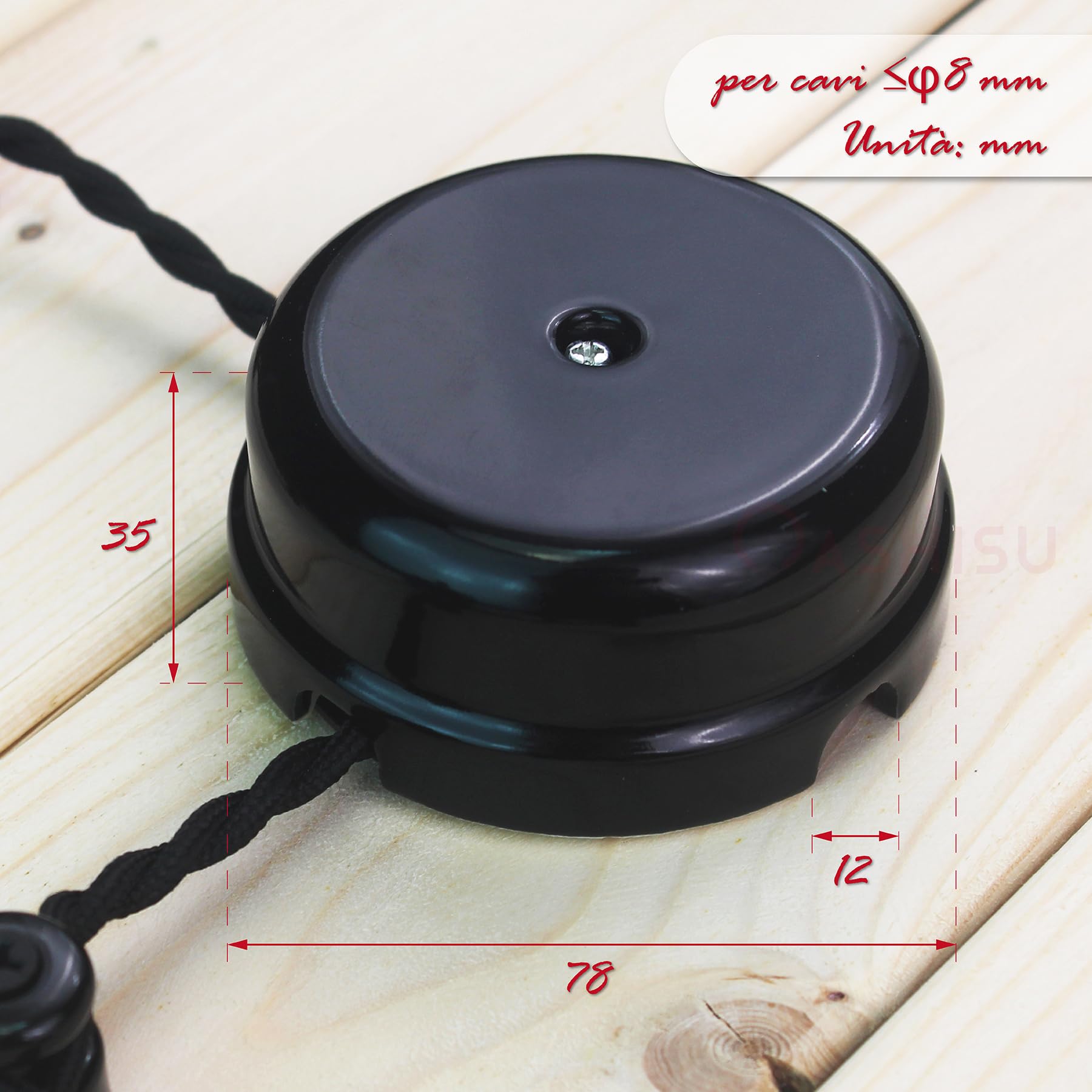 Lot de 3 Boîte de Dérivation en Porcelaine, Noir, Ø 78 mm