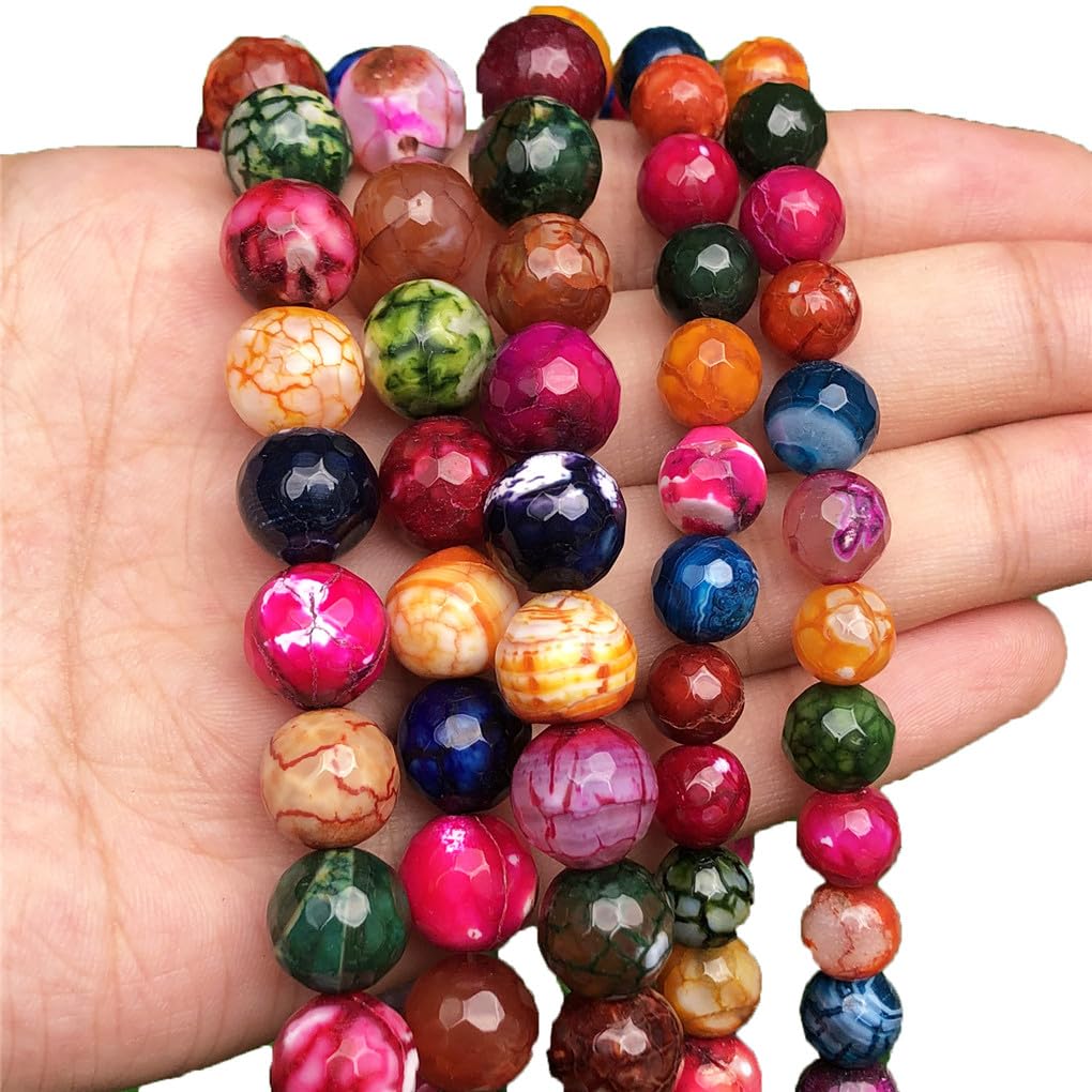 Perles d'agates de feu multicolores à facettes pour création de bijoux