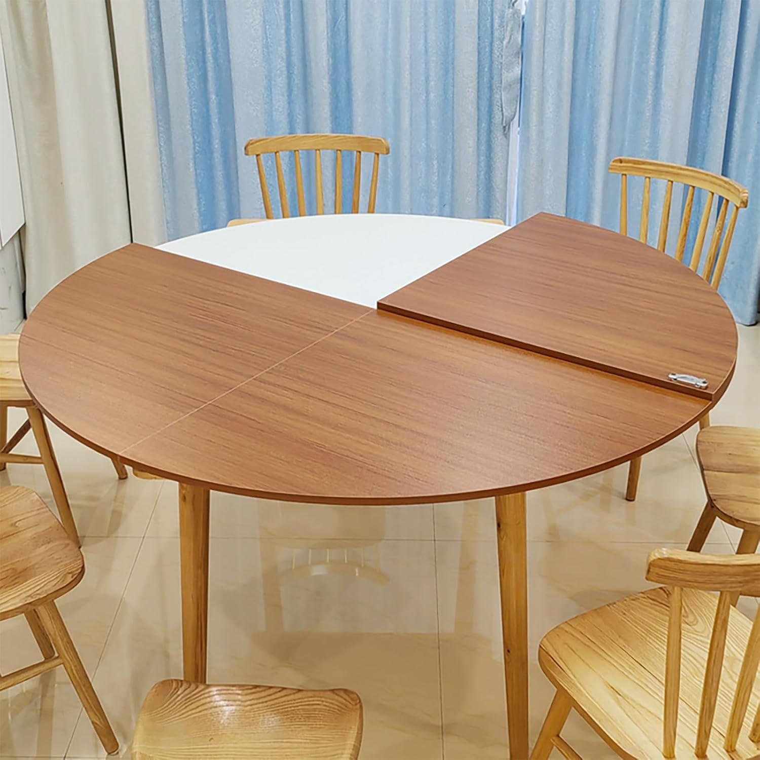 Large Round Foldable Table Top, Portable Tabletop Without Legs, Temporary Table Top Replace Table, Easy to Clean for Dining Home Backyard Wedding(Wood Color,150cm/59in)