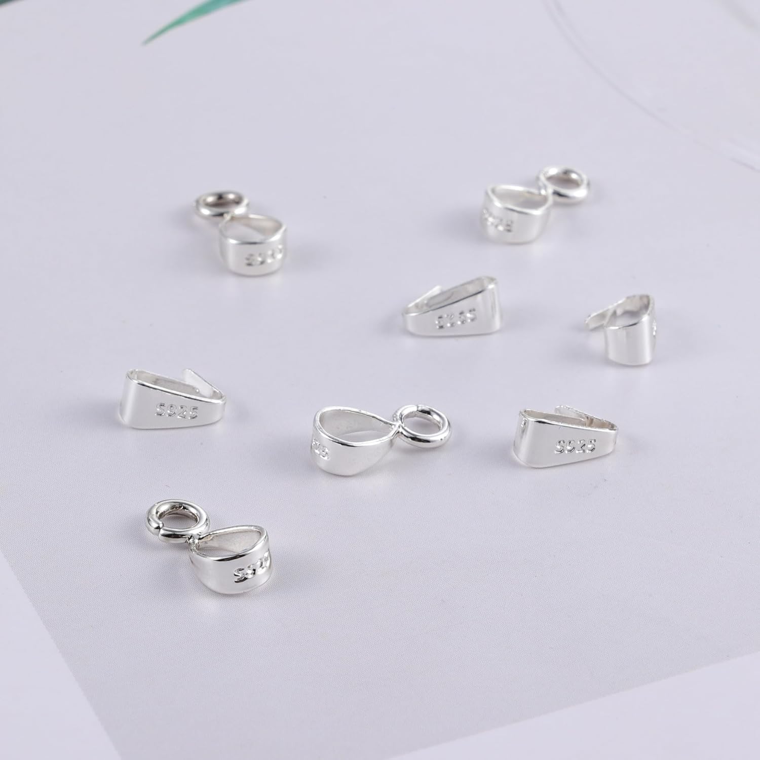 8Pcs 925 Sterling Silver Pendant Clasp Pinch Clip Bails for Jewelry Making, Slider Pendant Connectors with Open Loop, Sterling Silver Findings Jewelry Pendants Clasps for Necklace Charms - Image 4