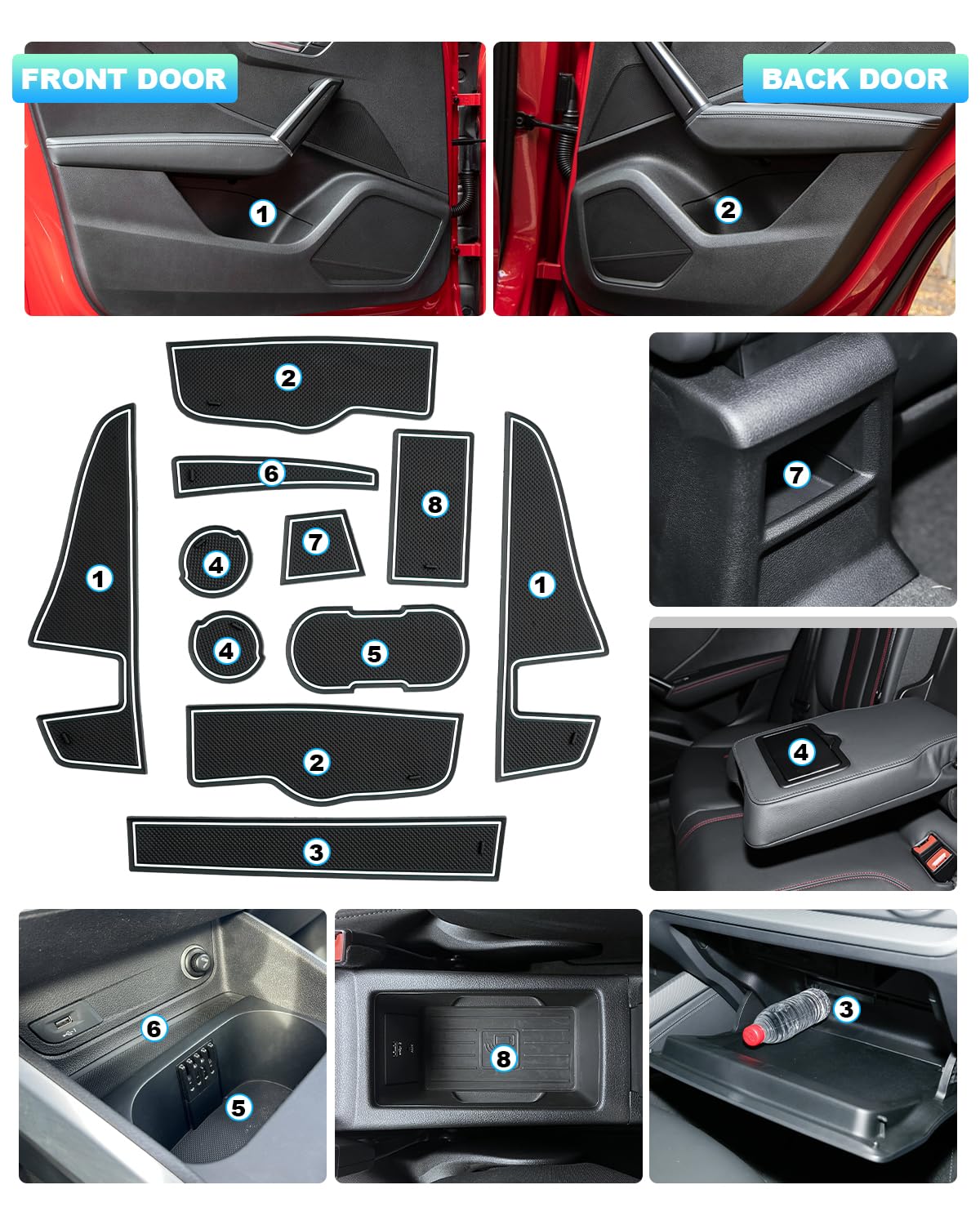 CDEFG Compatibile con Audi Q2 2016-2024 2025 tappetini in gomma per console centrale, tappetini antiscivolo per auto, in gomma, Q2 2025, accessori (bianco)