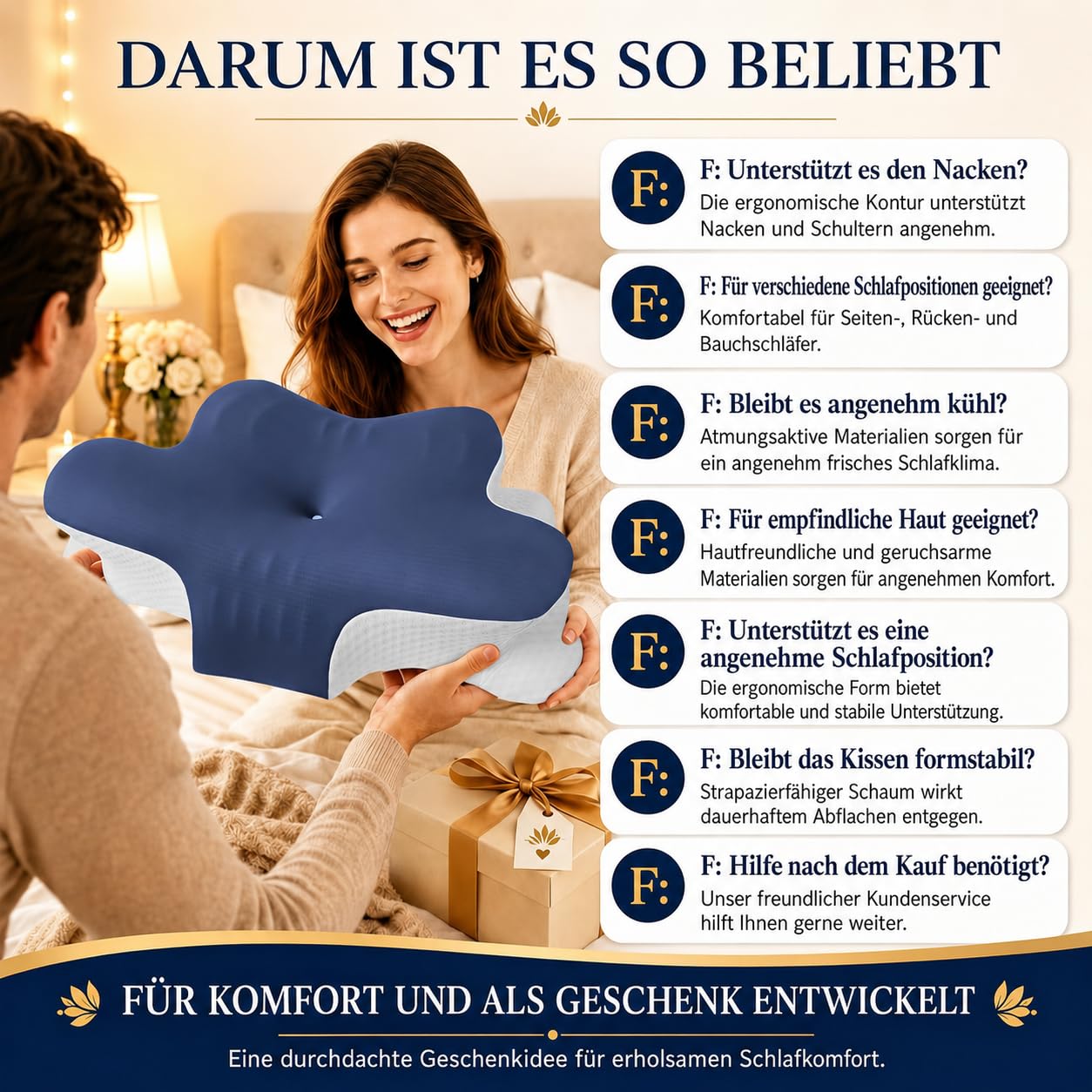 Orthopädisches Nackenstützkissen gegen Nackenschmerzen, Ergonomisches Memory Foam Kopfkissen, Höhenverstellbares Schmetterlingskissen mit kühlendem Bezug für Seiten-, Kissen-Vorlagen