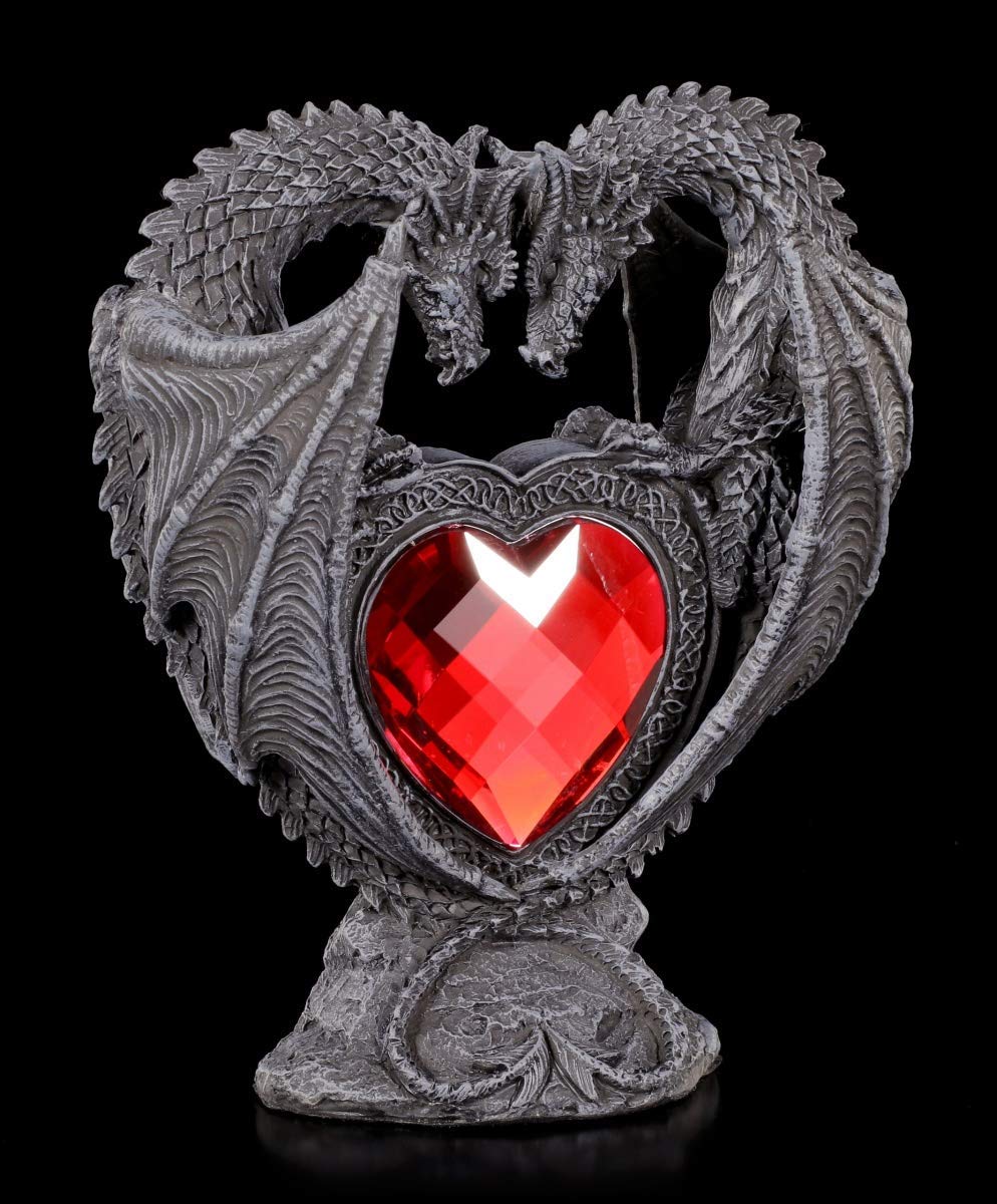 Figuren Shop GmbH Figura Fantasia Drago Amanti con Rosso Cuore Figura Decorativa, Dipinto a Mano