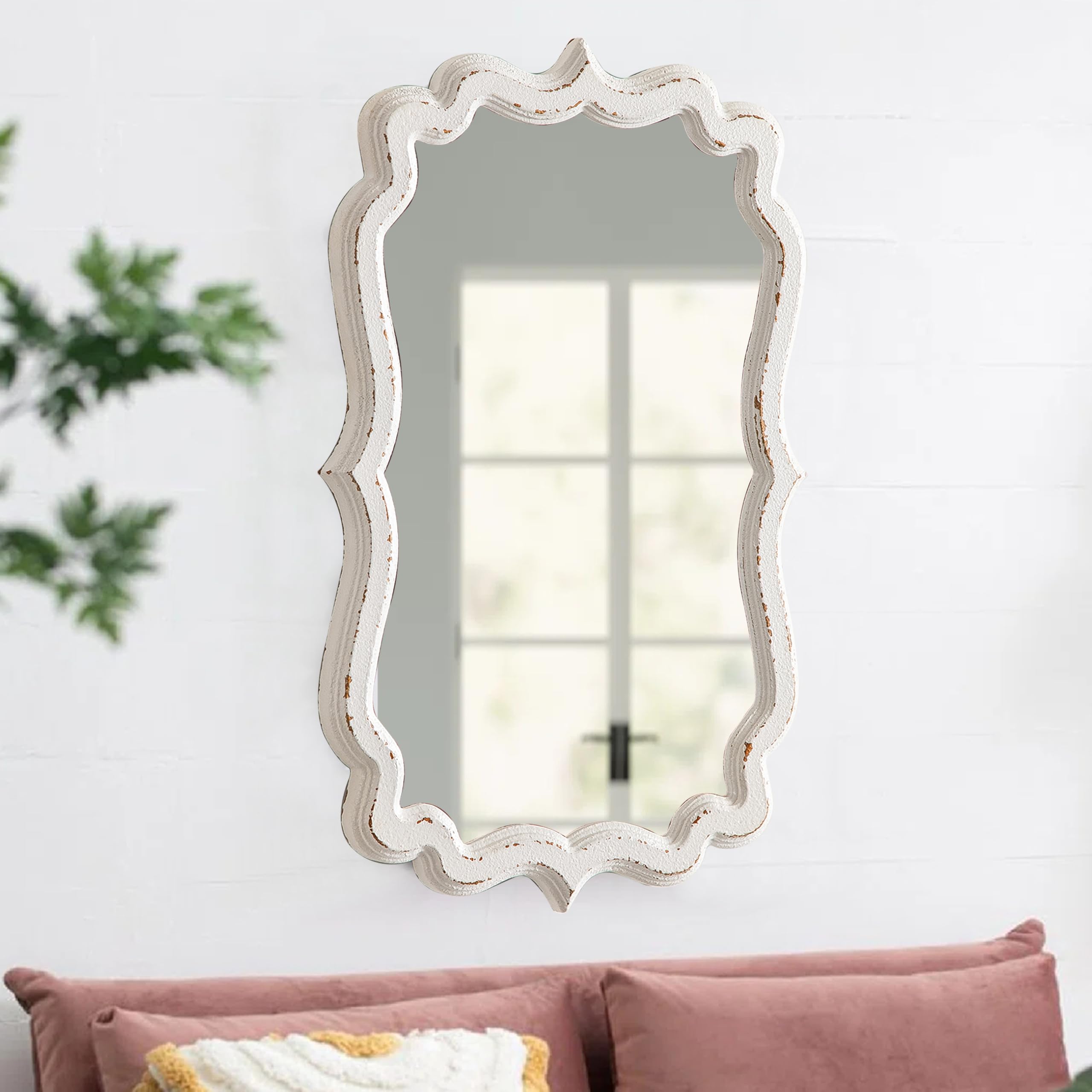Amazon.com: Sintosin Vintage Scalloped White Mirrors for Wall