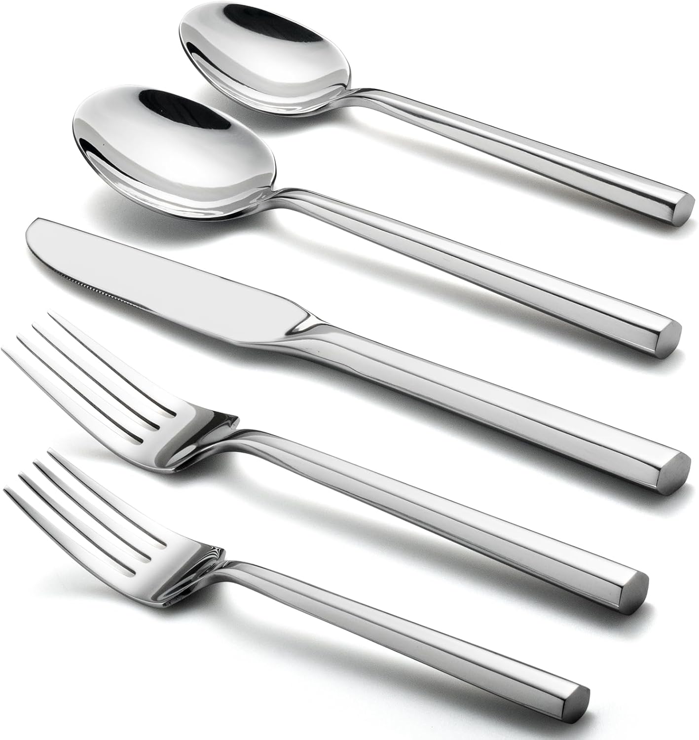 Alata Hexagon Black 20-Piece Forged Silverware Set Stainless Steel Flatware Set,Service for 4,Matte Satin Polished Cutlery Set,Dishwasher Safe