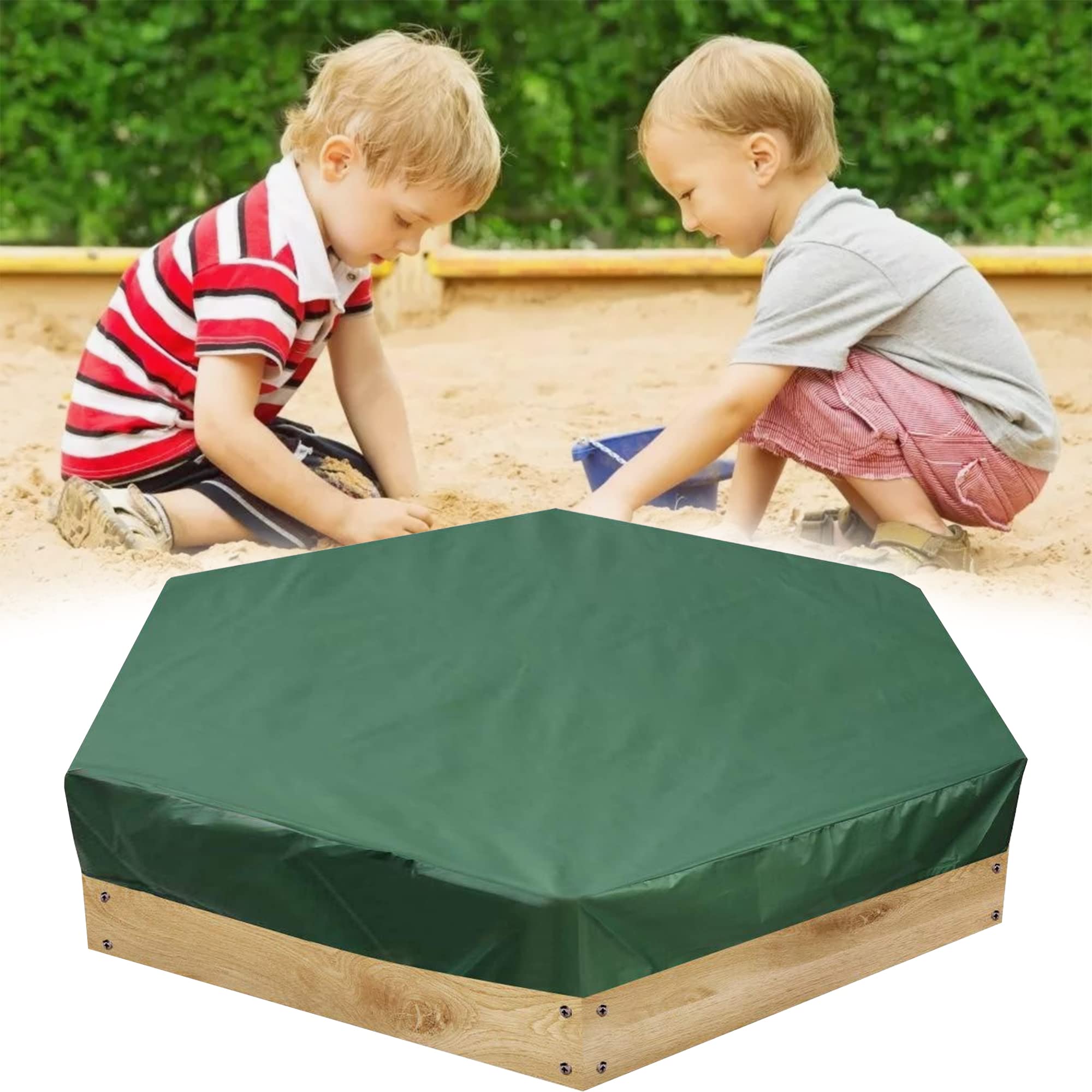 Kaket Sandpit Cover Hexagon Waterproof, Hexagonal Sand Pit Cover Dust-proof, Sandbox Cover with Drawstring for Sandpit and Furniture (180 x 150 cm)