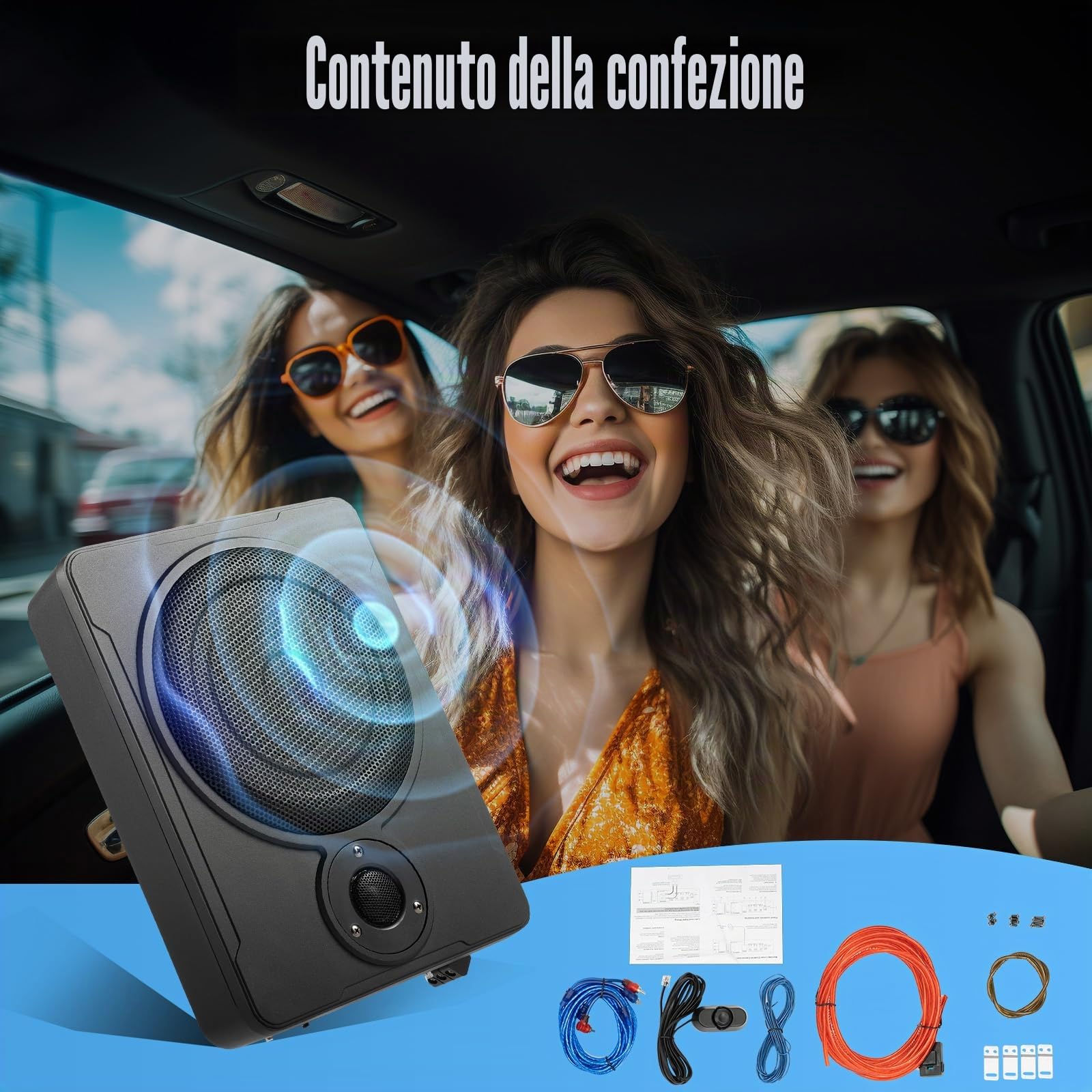 Subwoofer 8 pollici auto sottosedile compatto Subwoofer Amplificatore attivo con set di cavi 600 W elettronica per veicoli che necessitano di bassi