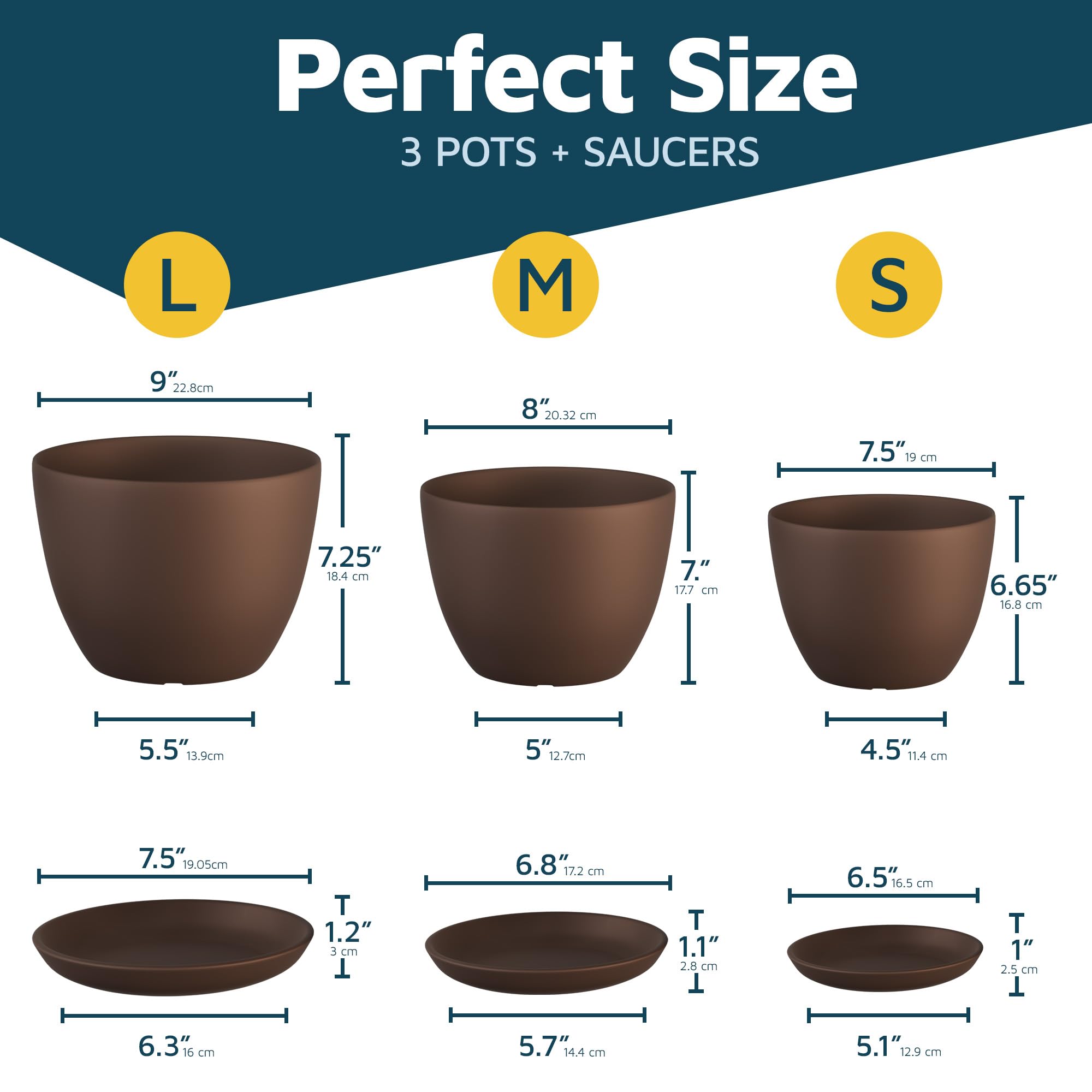 Lifemaster Planter Pots with Drainage Holes, Lightweight, Durable & Space-Saving Pots for Indoor and Outdoor - Image 2