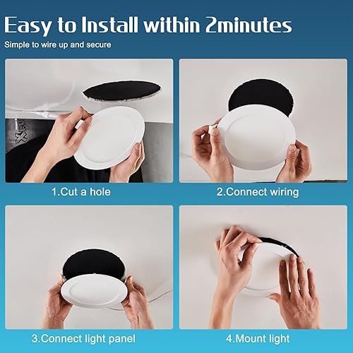 Miniatura 3 de Paquete de 12 luces LED empotrables de 6 pulgadas con caja de conexiones, brillo de 1100 lúmenes, luz LED de techo 5CCT regulable, luces LED