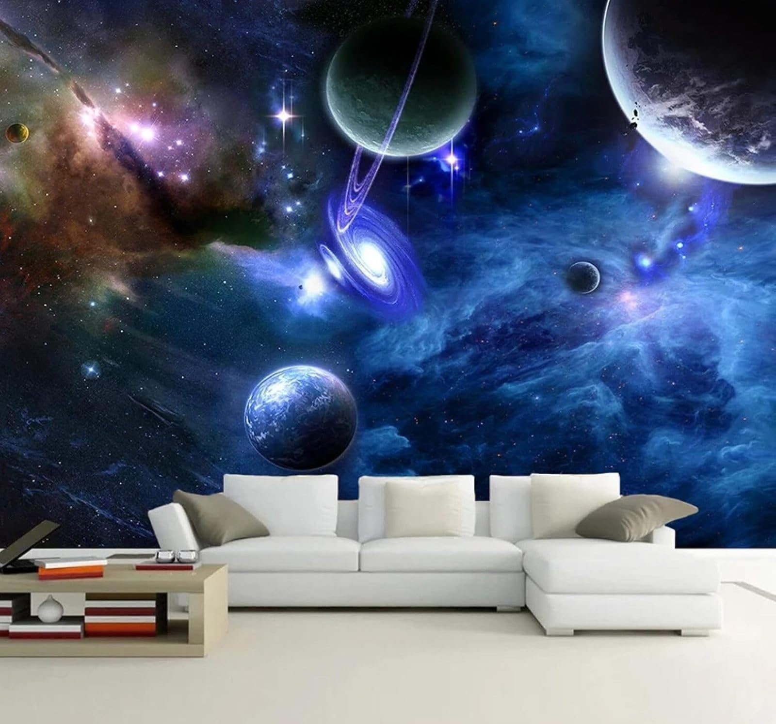 Xlming 400Cm×280Cm(B×H) Science Fiction Blue Starry Sky Universe Planets 3D Wallpaper Luxury Home Dining Decor Paste Sofa Living Room The Wall For Bedroom Mural-400Cm×280Cm