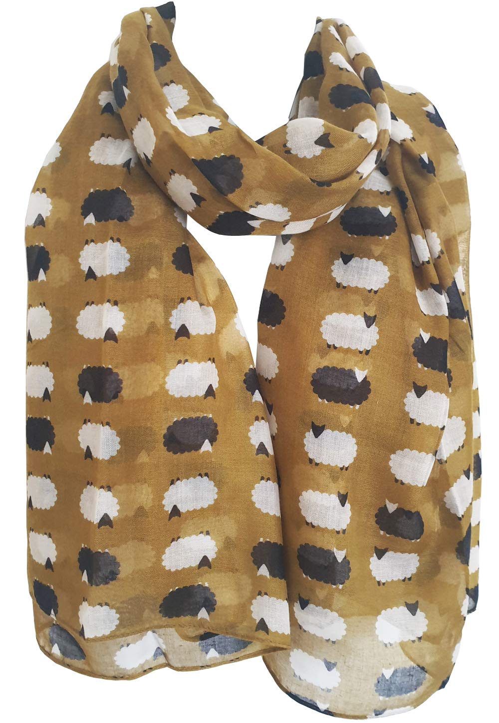 Glamlondon Women's Zza-Meadow Mustard Sketch Sheep Printed Scarf (Zza-Meadow Mustard)