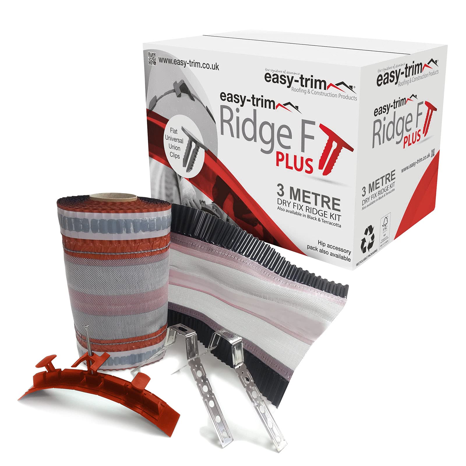 EasyRidge F Plus Dry Fix Ridge Kit Roof Apex Capping (3m) - Terracotta