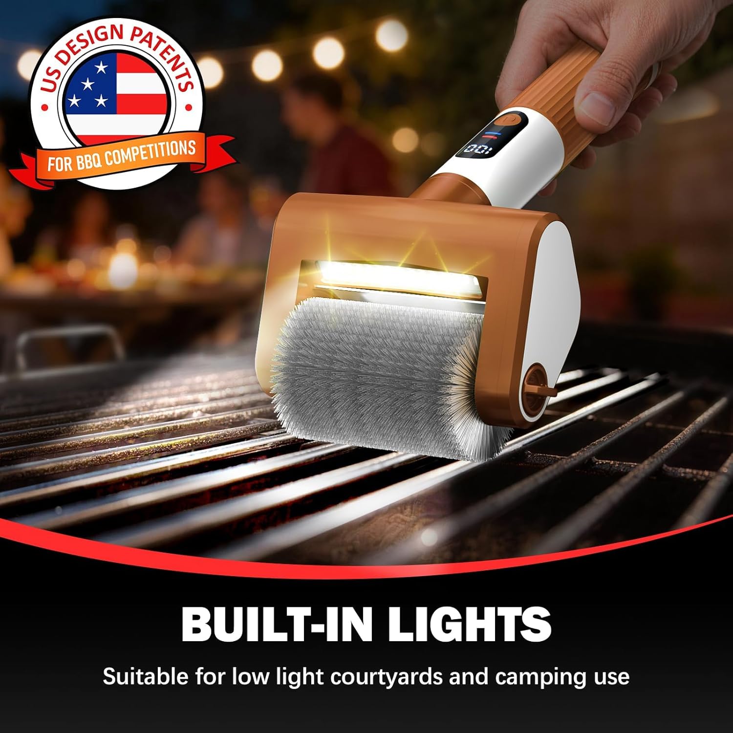 Electric Grill Brush, 2-Speed BBQ Grill Brush with LED Light/Screen Powerful Cleaning 800RPM/4000mAh/2 Brush Heads No Bristle Shedding Rechargeable Lightweight Grill Cleaner for Outdoor/Camping