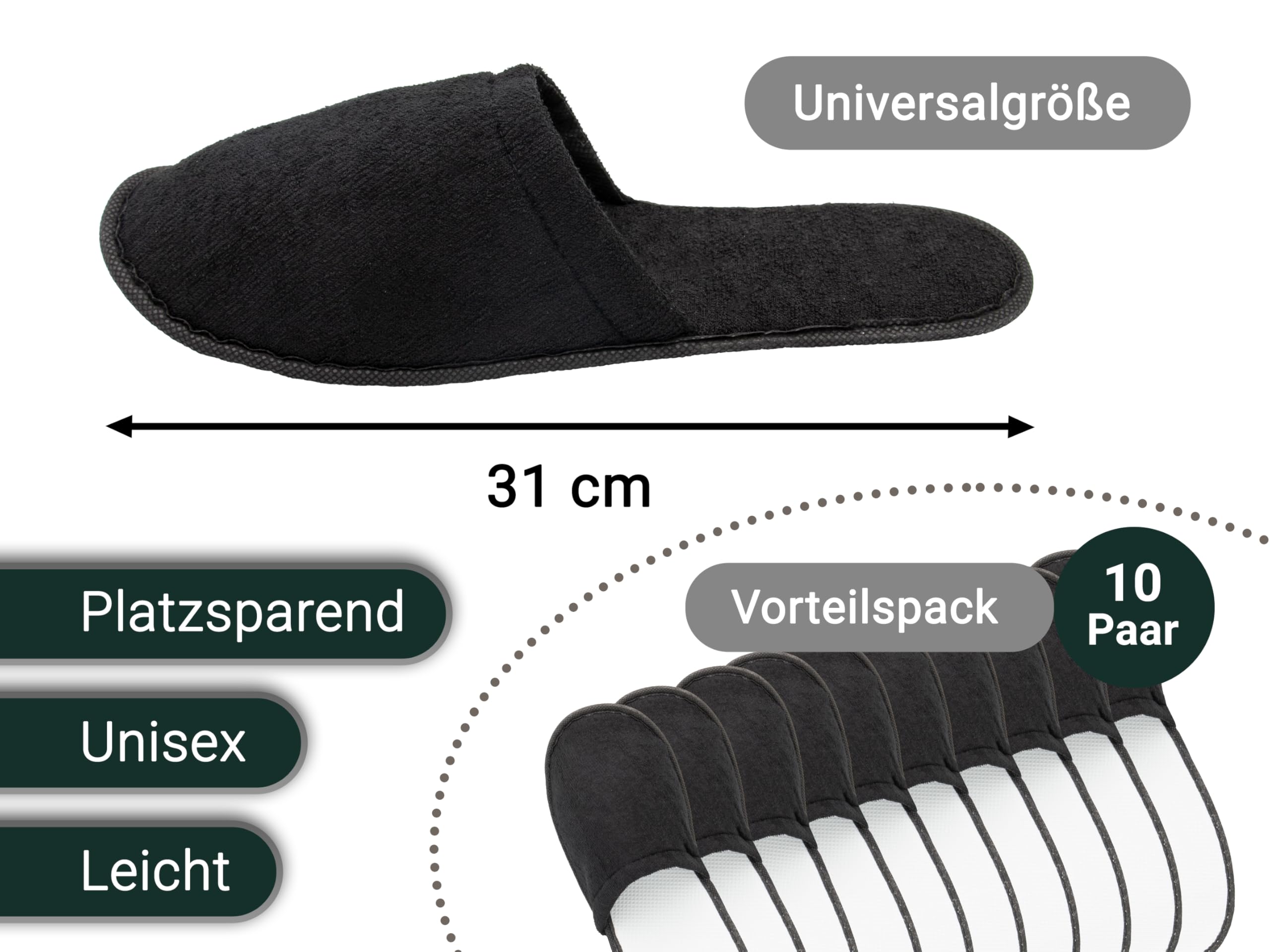 ZOLLNER Einwegslipper Gästehausschuh mit geschlossener Spitze - Frottierslipper für Reise, Spa, Sauna und Zuhause - rutschhemmende Sohle - Einheitsgröße - Hotelqualität, 580