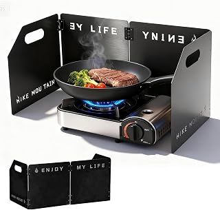 Foldable Wind Blocker for Outside Patio - Camping Stove Windscreen, Collapsible Outdoor Wind Shield (9.65x9.84x20.08in, Black) for BBQ, Picnic