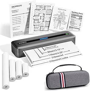 Phomemo Portable Printer, Inkless Thermal Printer, Bluetooth Portable Printers Wireless for Travel, Support 8.5"x11"/A4/4.33"/3.15"/2.08" Thermal Paper, Mobile Printer for Phone Laptop, with Case