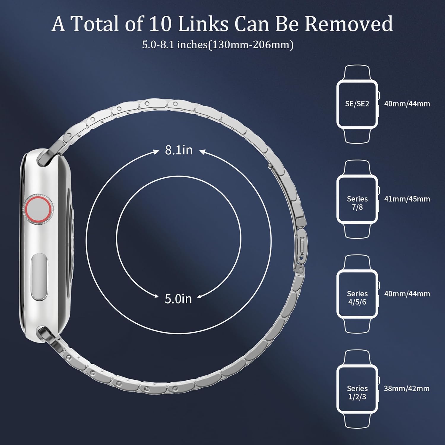 Solid Stainless Steel Band Compatible with Apple Watch 38mm 40mm 41mm 42mm 44mm 45mm, Bands with Screen Protector for iWatch Series 9/8/7/6/5/4/3/2/1/SE Women and Men