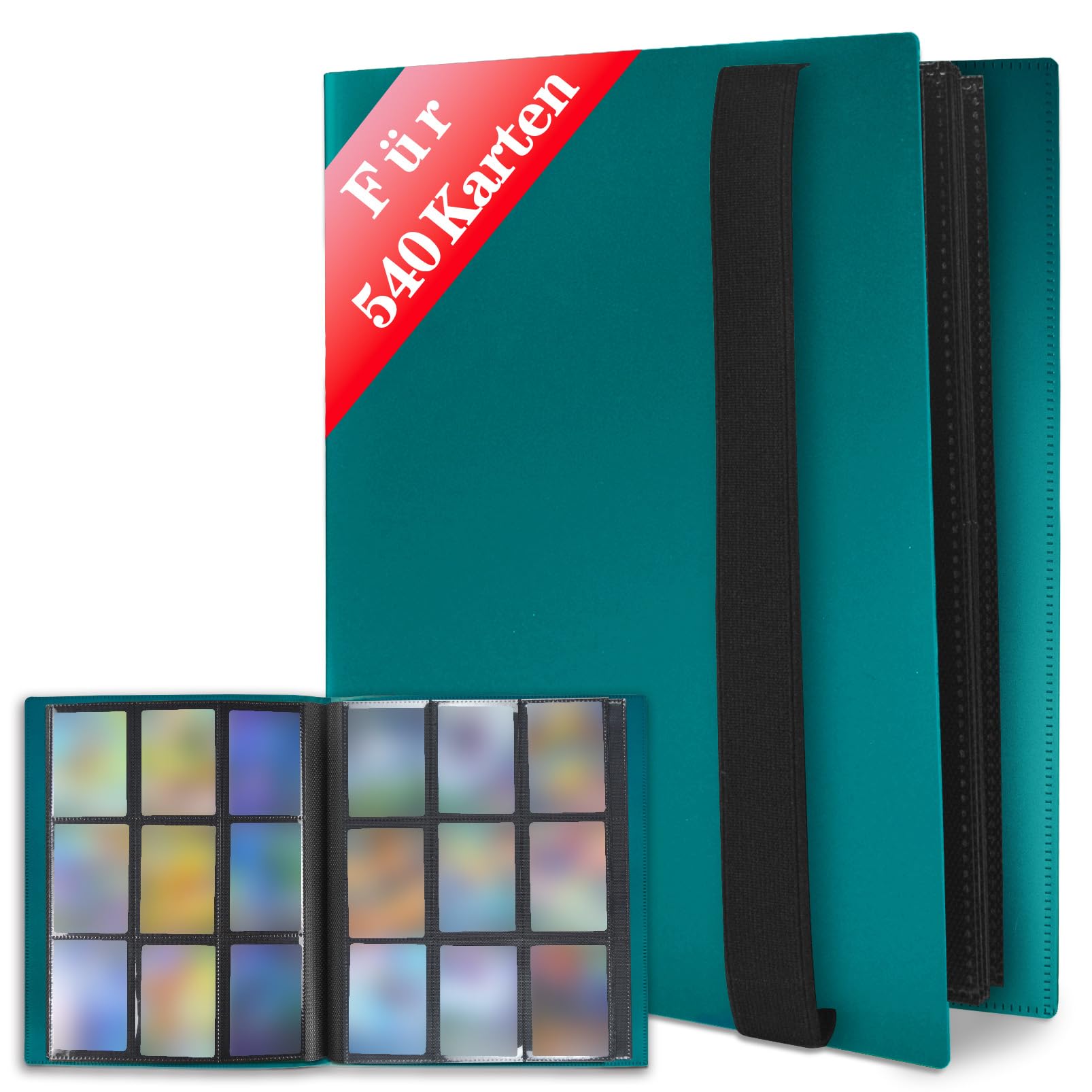 JUSONEY Sammelkarten Album - 540 Pockets Sammelalbum 30 Seiten Pro 9 Pocket mit Wasserdichte Türkis Buchdeckel Perfekt zum Sammeln von Karten für MTG Magic,für Match Atta（Türkis）