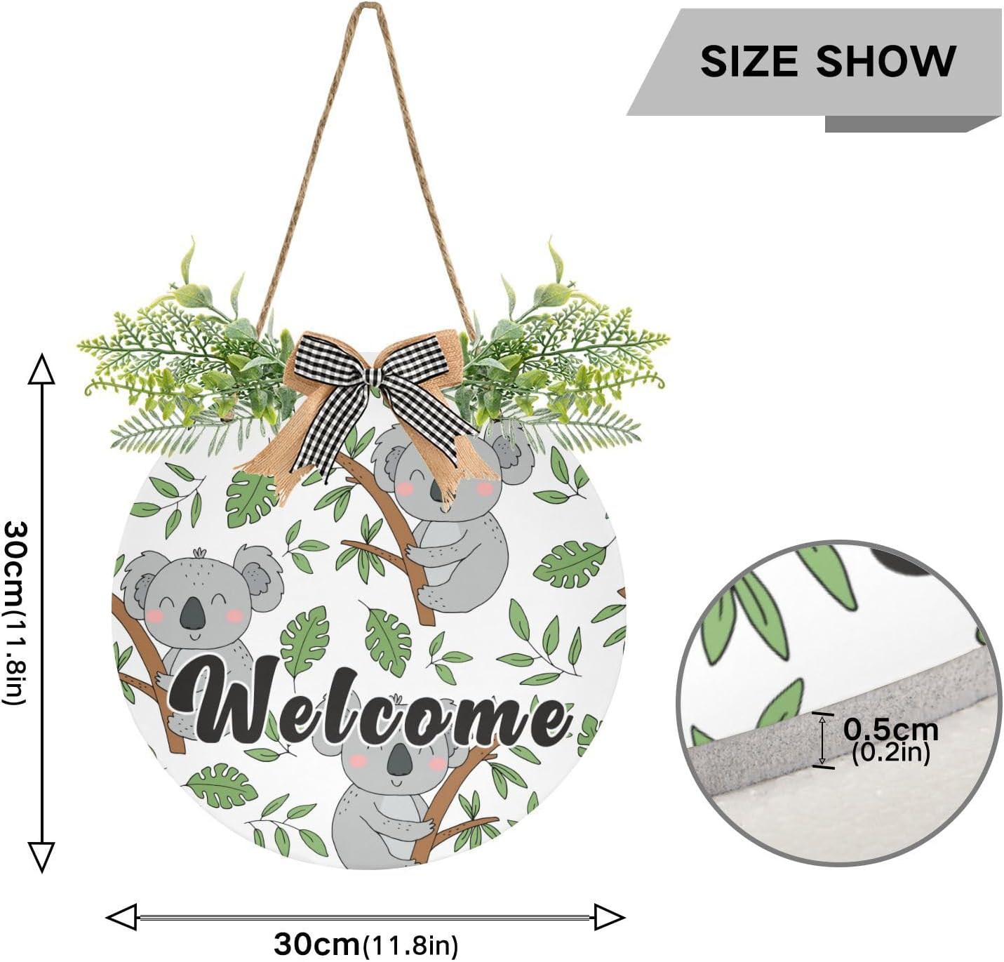 YETTASBIN Welcome Sign Cute Koala Front Door Sign, Waterproof Wall Hanging Plaque Decorative Porch Wreath for Housewarming, Farmhouse Yard Garden Home Holiday Decor, 12 x 12 Inch