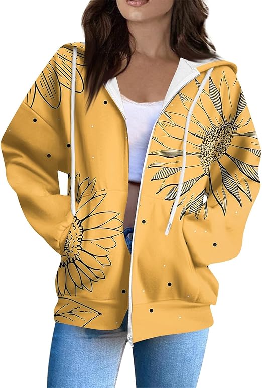 Zip Up Hoodie Women Casual Oversized Sweatshirts - Fall Fashion Fleece Lined Jacket - Thick Warm Coat Winter Clothing