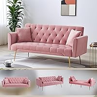 Vista 104 de Sofá cama moderno de terciopelo de 72 pulgadas, sofá cama plegable convertible con 3 respaldos ajustables, sofá biplaza reclinable copetudo