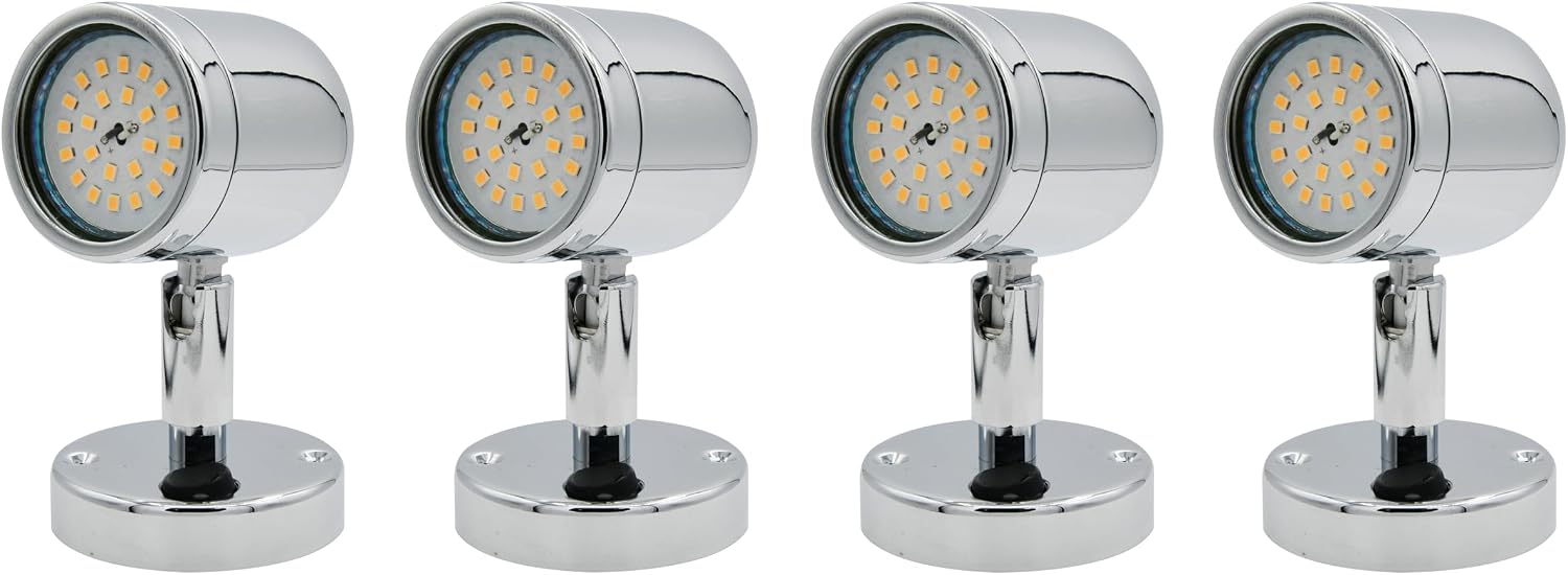 Vinland Marine Brass Cabin Reading Light, LED MR-16-3W, Chrome Plated Brass Swivel Head Chart Light, Ø2-5/8 Base, 4.5" Height, Boat Cabin, Sailboat Chart, Yacht Interior