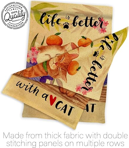 Miniatura 6 de Better - Bandera de arpillera para casa, paquete de 2 piezas, diseño de gato y gatito maullido, pelo de pata estropeado, mascota, naturaleza,