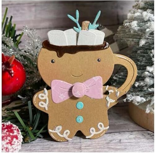 Miniatura 5 de Taza de pan de jengibre de Navidad, troqueles de metal, taza de pan de jengibre de Feliz Navidad, plantillas de corte de lazo, álbumes de recortes,