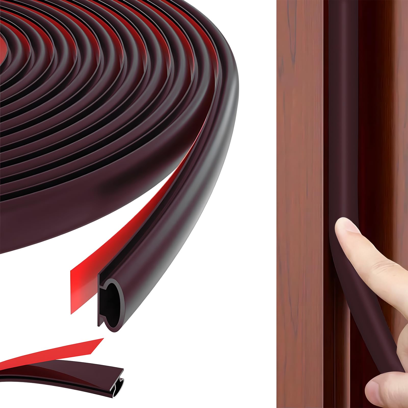 24M D-Shape Rubber Weather Stripping Door Seal Strip, Self Adhesive Soundproofing Front Door Insulation Seal Draft Excluder for 4-6mm Gap,Brown