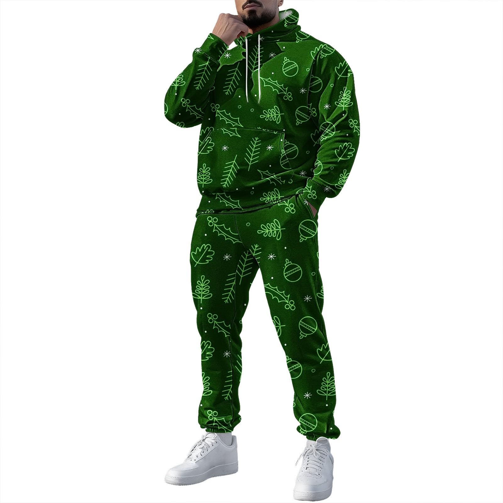 Tute da uomo di Natale Grapihc tute 2 pezzi Set felpe con cappuccio e pantaloni della tuta Set Casual Natale Atletico Tuta Autunno Inverno Outdoor Jogging Suit