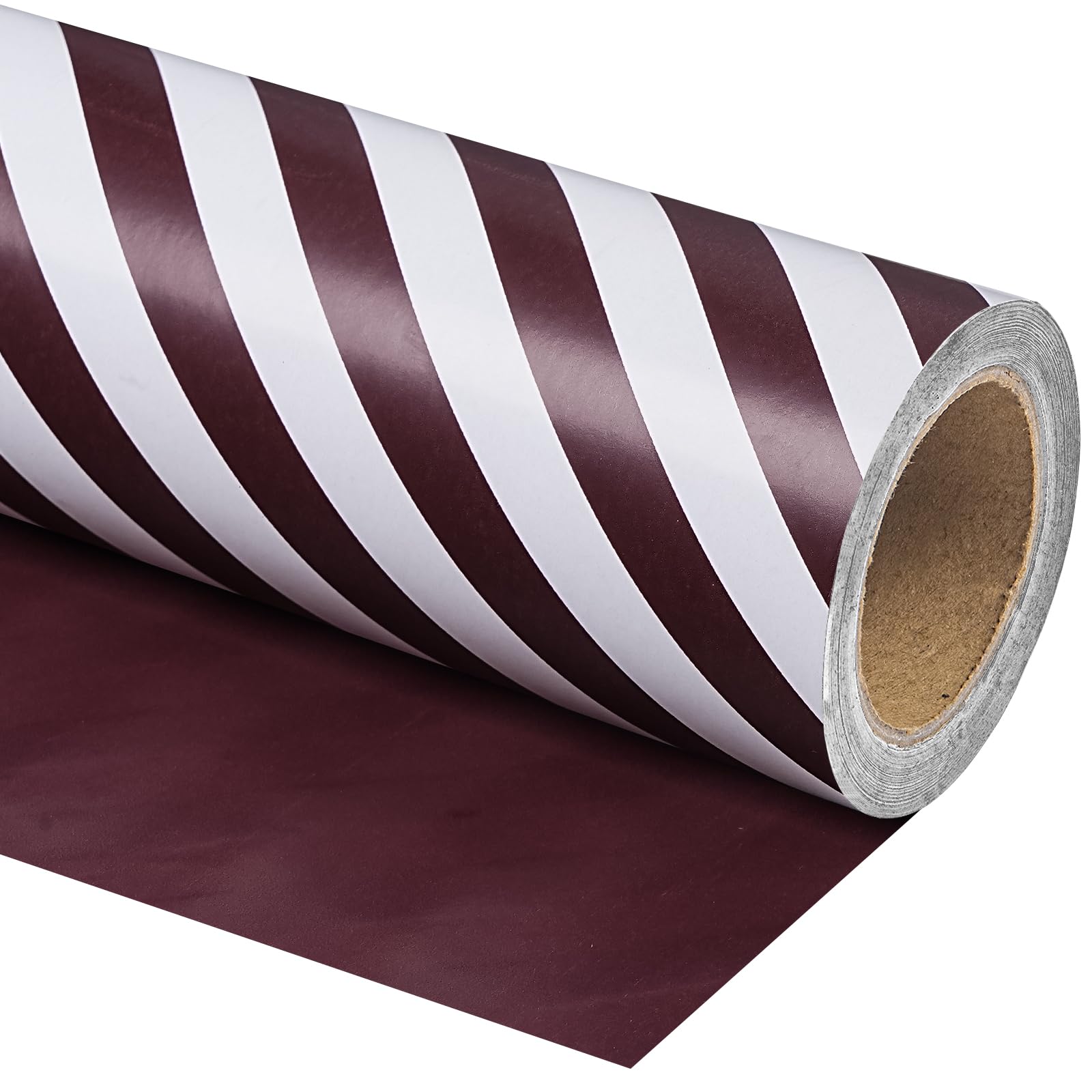 RUSPEPA Reversible Burgundy Wrapping Paper Roll - Mini Roll - 43.2cm x 10m - White and Burgundy Striped Wrapping Paper for Christmas, Birthday, Wedding, Baby Shower