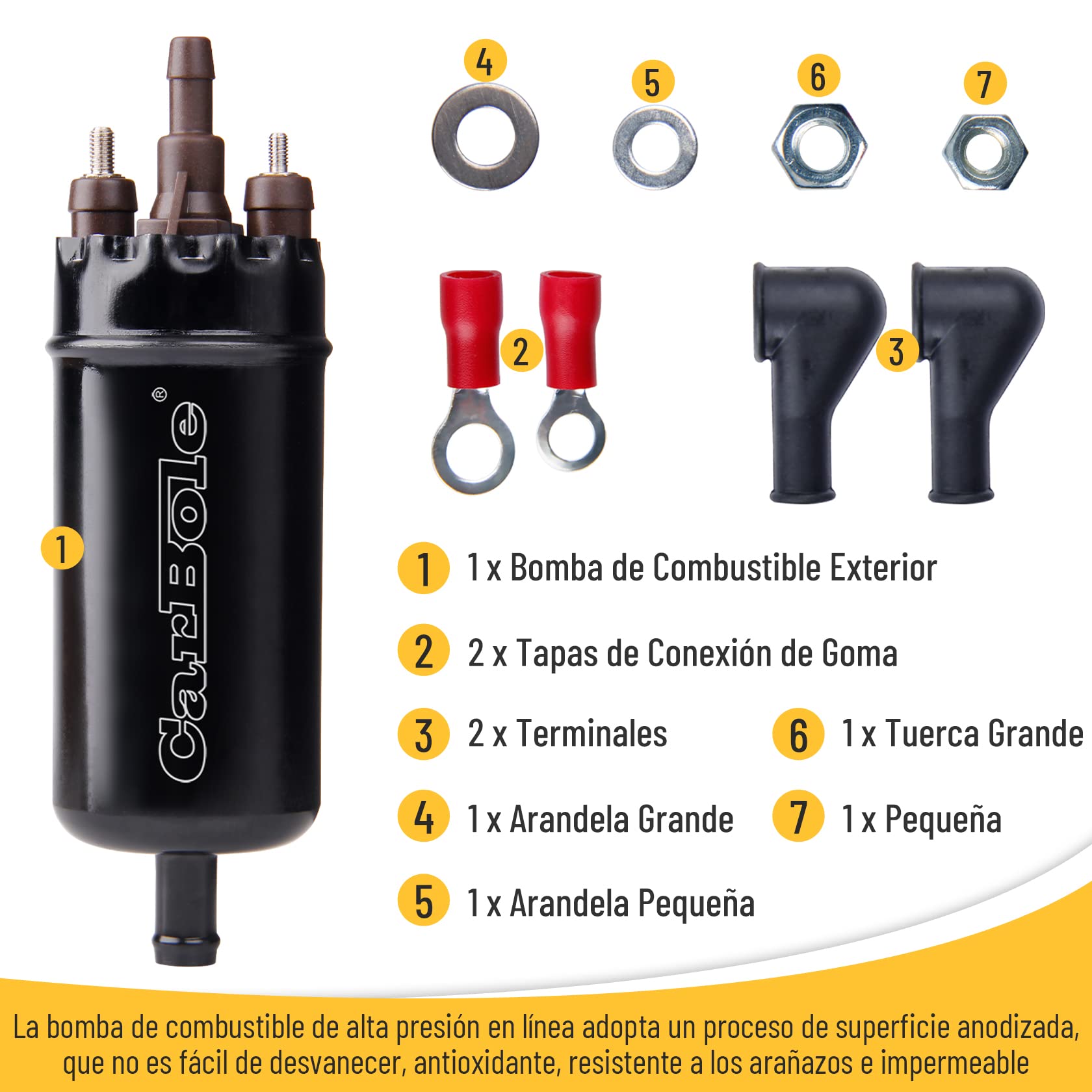 CarBole - Bomba de combustible en línea externa Bomba de combustible eléctrica de alta presión de hasta 125 psi, recambio para la 0580464070, universal