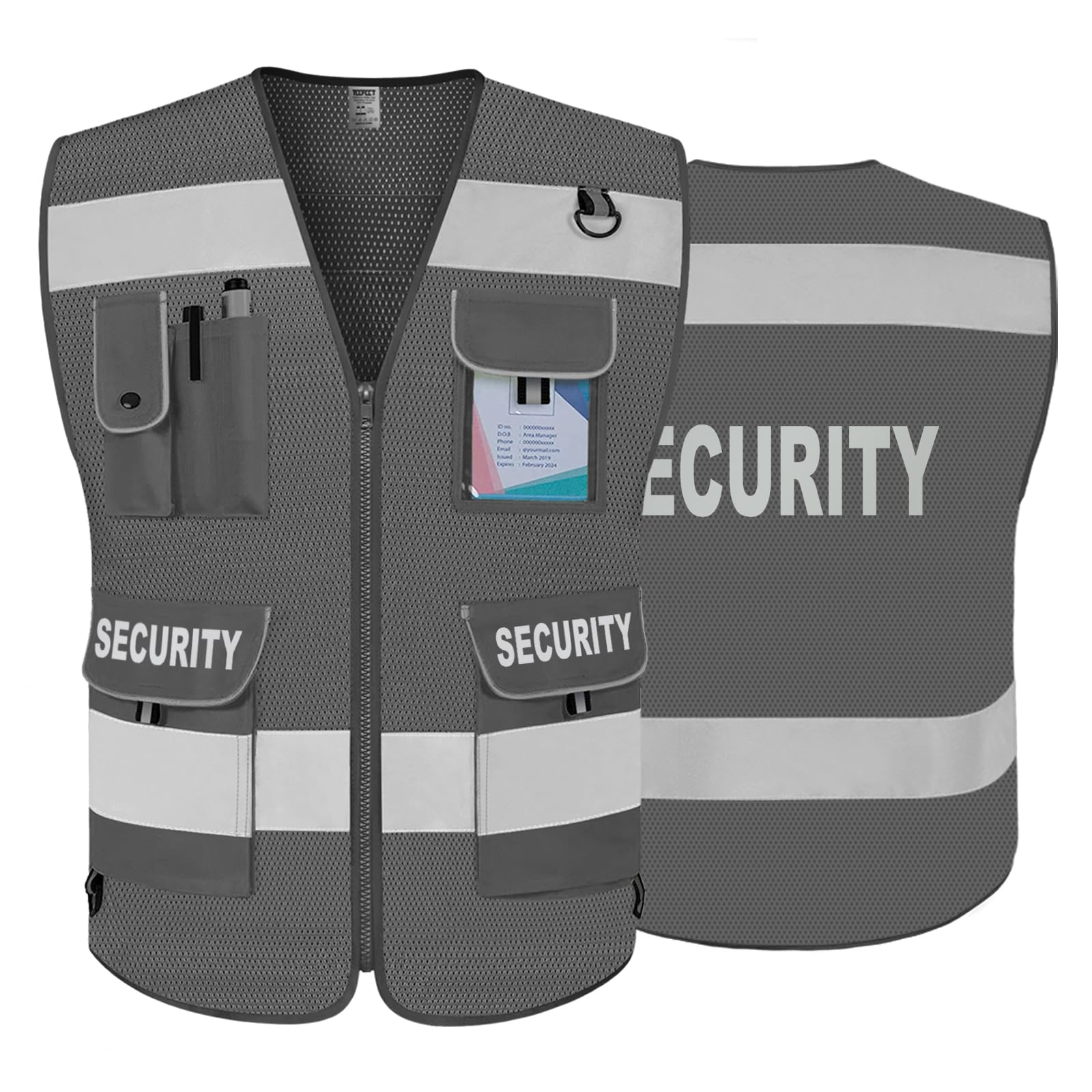 TCCFCCT Mesh Security Vest for Men Women 9 Pockets High Visibility Reflective Safety Vest, Durable Hi Vis Construction Vest with Reinforced Sewing,