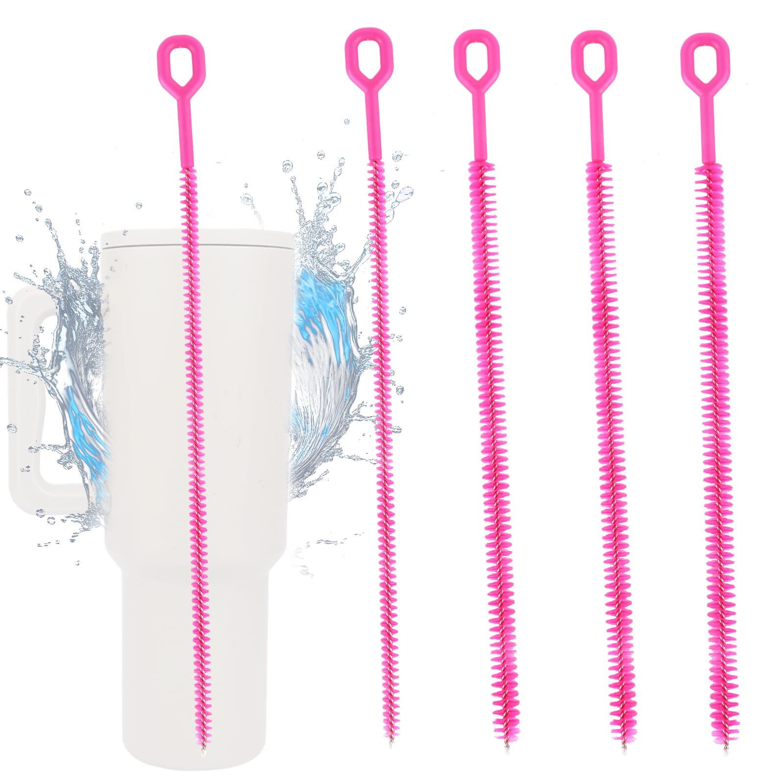 4pcs Straw Cleaner Brushes for Stanley 12.6in Extra Long 3 Sizes Full Bristles Coverage Reusable Drinking Straw Brush Cleaning Accessories for Water Bottle Tumblers Sippy Cup Tube (Rose Pink) - Image 3