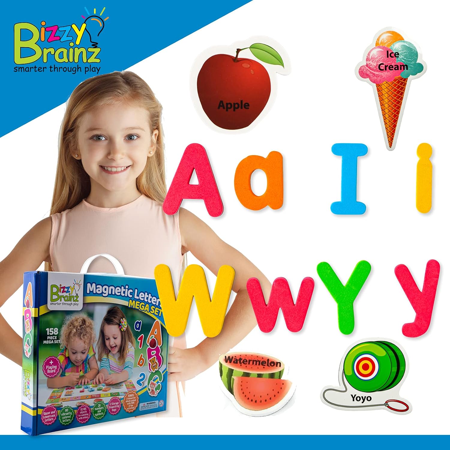 Magnetic Letters and Numbers + Matching A-Z Objects/ABC Magnets, Numbers and Board + E-Book with 35 Learning & Spelling Games Included | Alphabet Magnets and Numbers for Toddlers