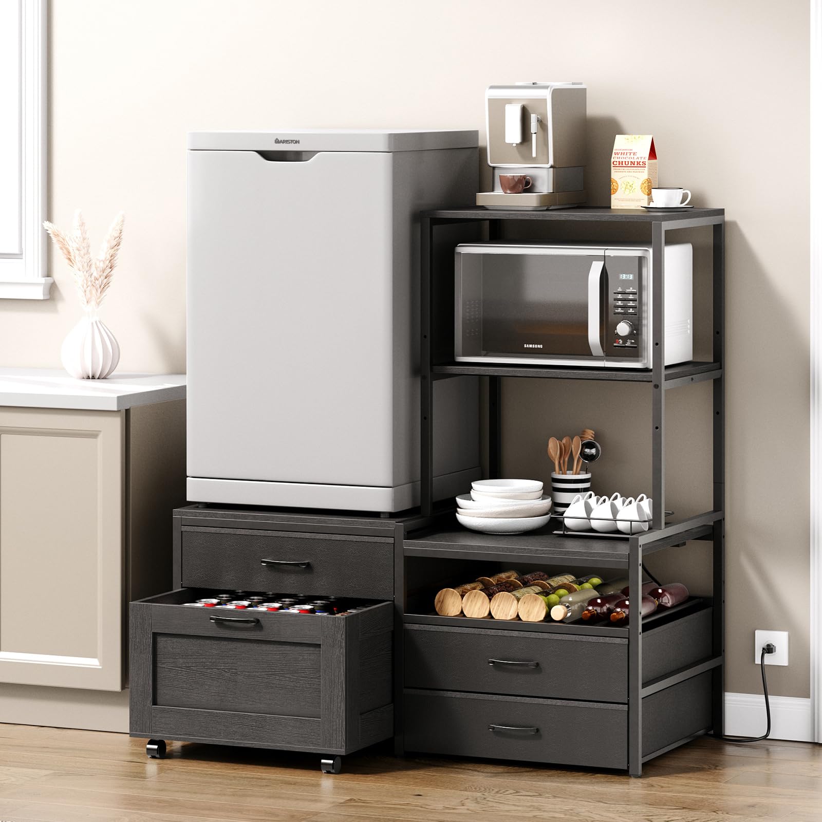 Amazon.com: Herture Mini Fridge Stand with Wine Rack, Kitchen