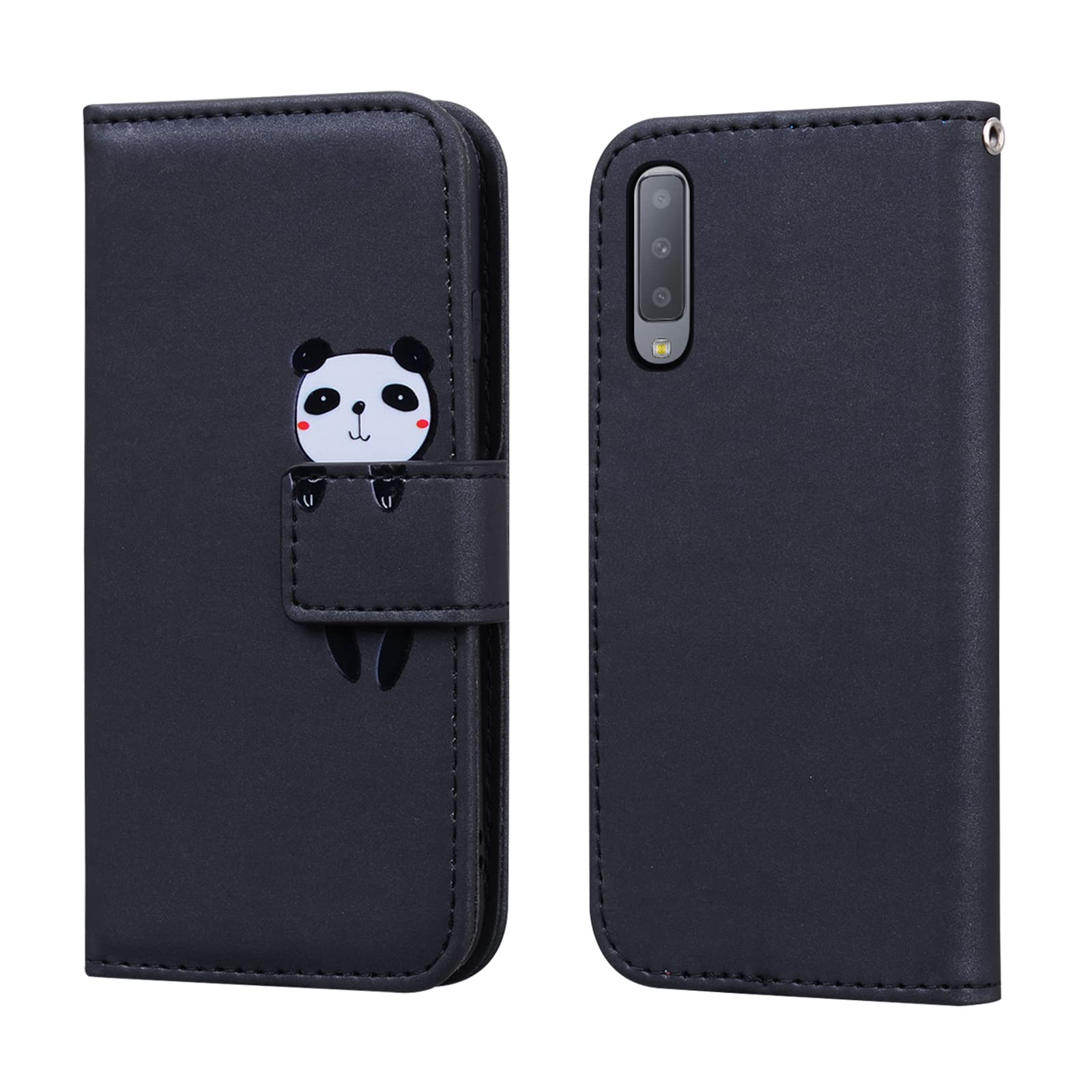 Bartern Flip Case for Samsung Galaxy A7(2018),PU Leather Wallet Case with Card Slot Kickstand Magnetic,Cartoon Folio Phone Case Cover Compatible with Samsung Galaxy A7(2018),Panda Black