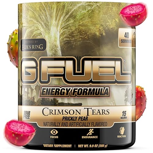 G Fuel Elden Ring Crimson Tears Energy Drink Powder, Pre Workout Caffeine Mix for Gaming, Sugar Free Focus Amino, Vitamin + Antioxidants, 9.9oz (Prickly Pear, 40 Servings) - Prickly Pear