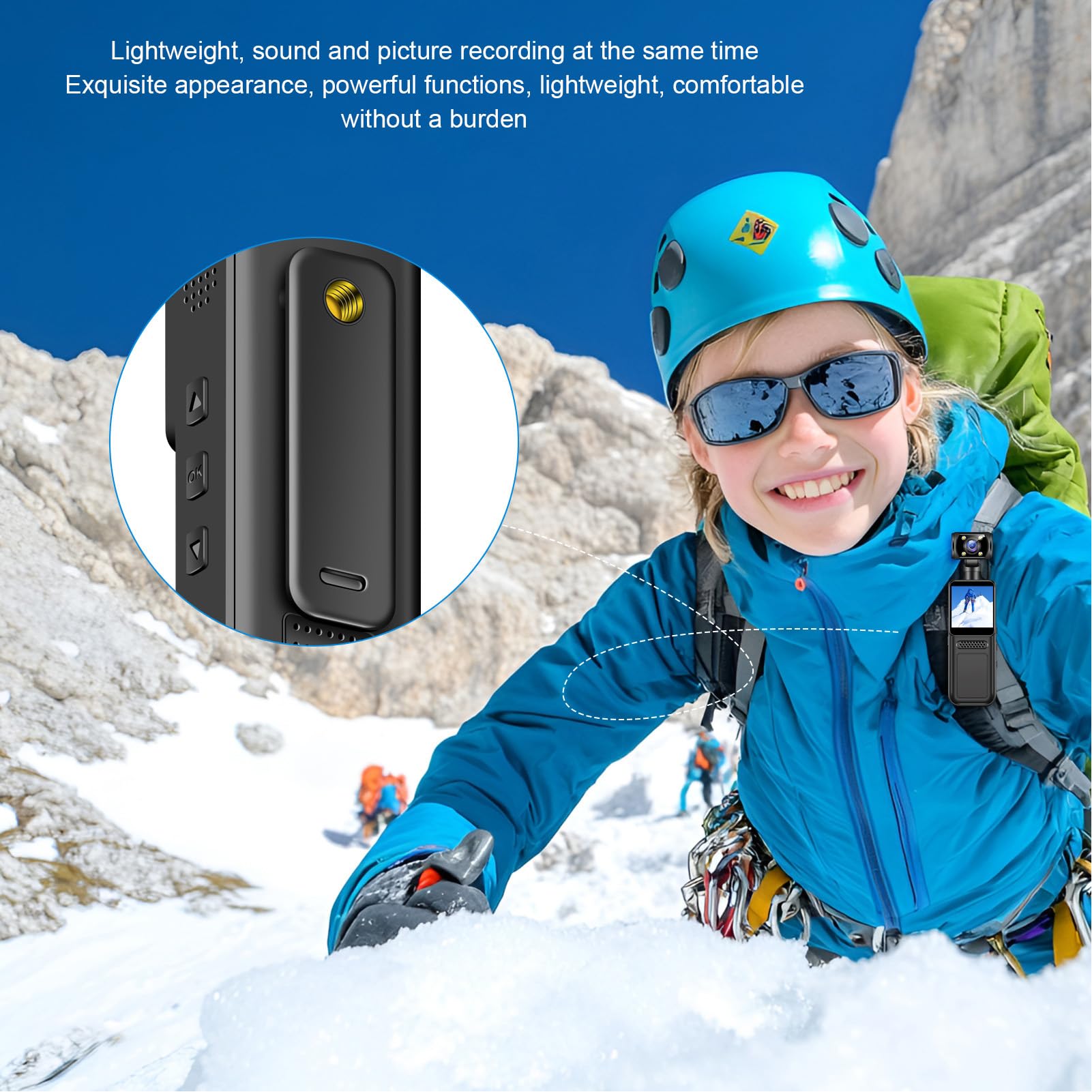 PUSOKEI Caméra d'action WiFi 4K, Caméras de Vlog 40MP avec écran IPS HD de 1,3 ", Objectif Rotatif 180°, 135° Ultra Large, Contrôle D'application, Caméscope Vidéo avec Pince