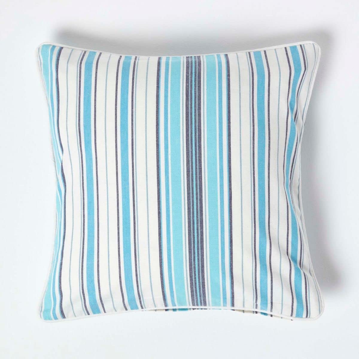 Homescapes Unisex Blue Cotton New England Stripe Cushion Cover In | Size: 45 Cm X 45 Cm