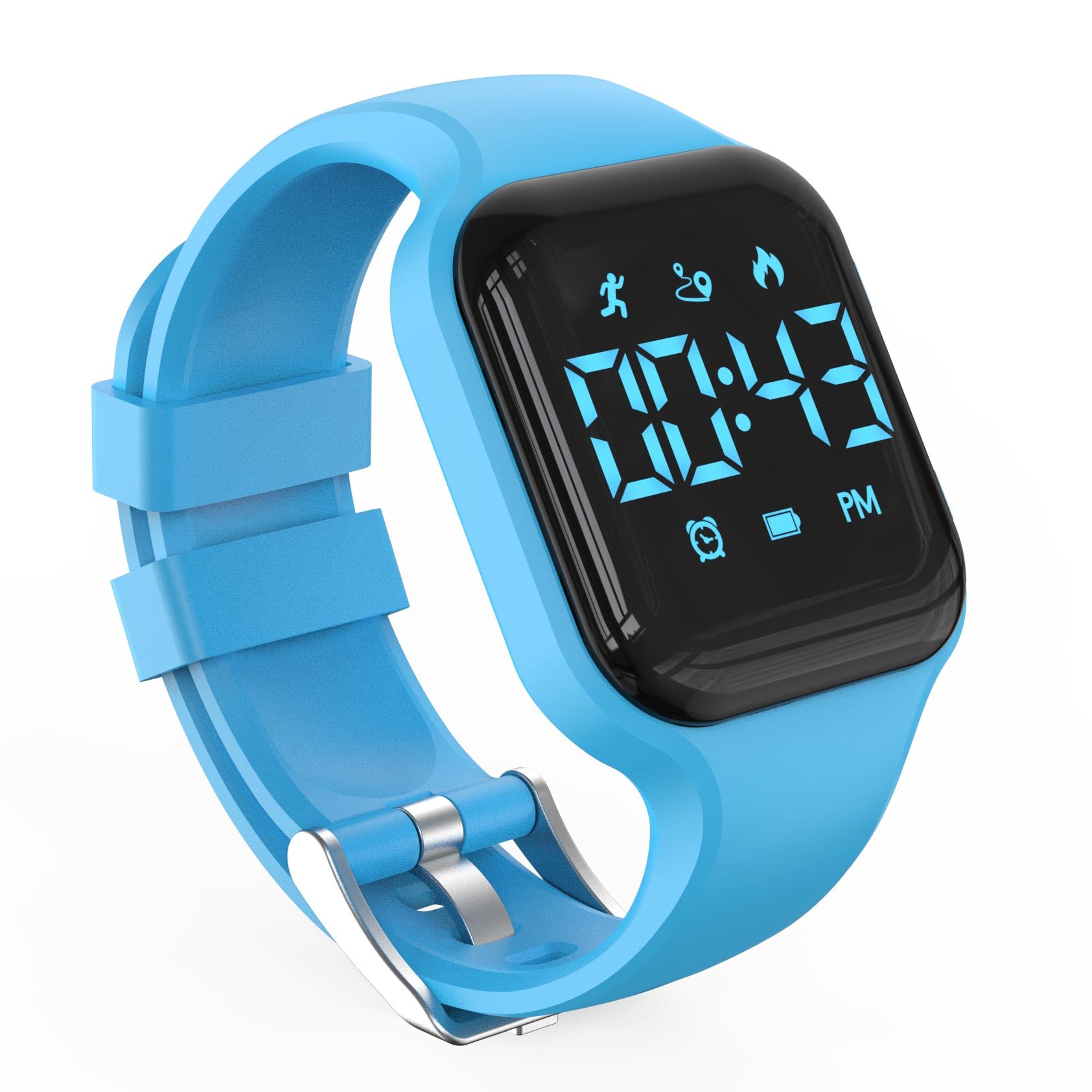 Focwony LED Digital Pedometer Watch for Kids Ages 6-16, Blue