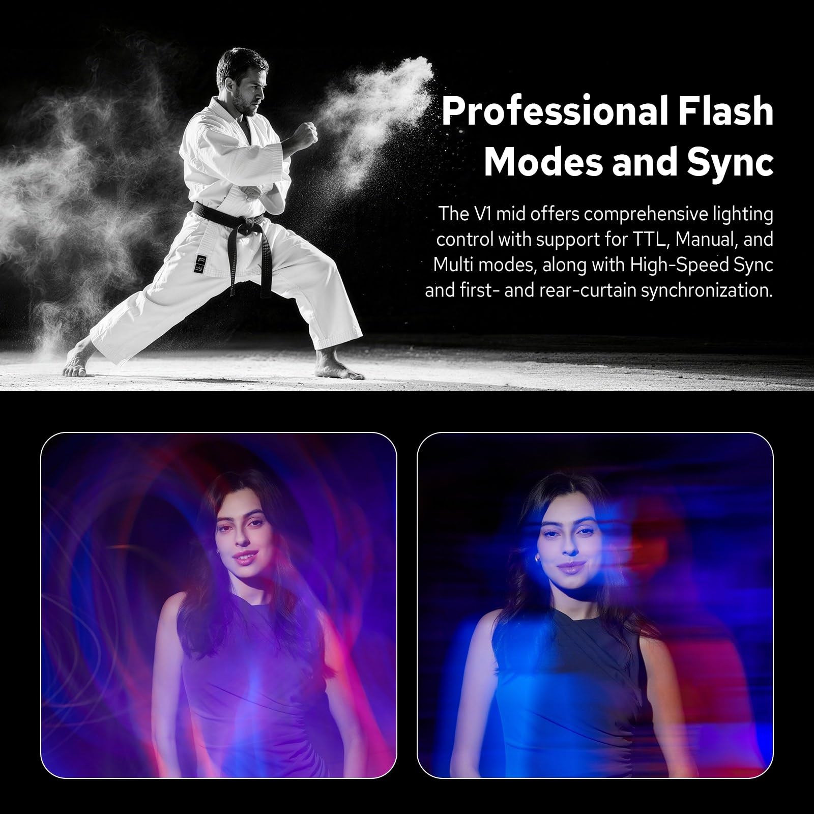 Godox V1 Mid C 55Ws Flash fotocamera testa rotonda Canon 2.4G Wireless TTL HSS 1/8000 USB-C Riciclo rapido 1.7s Batteria litio 7.2V 2200mAh