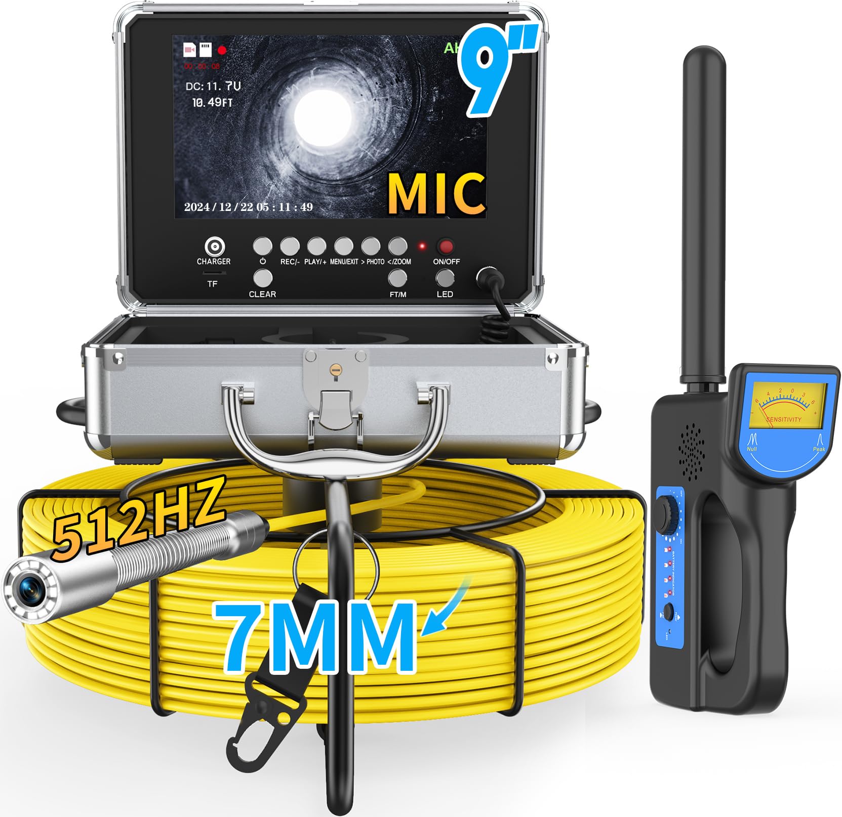 Anysun Sewer Camera with Locator, Self Leveling Sewer Inspection Camera 200ft with Distance Counter, 9'' 1080P IPS Monitor and Video Recorder with MIC