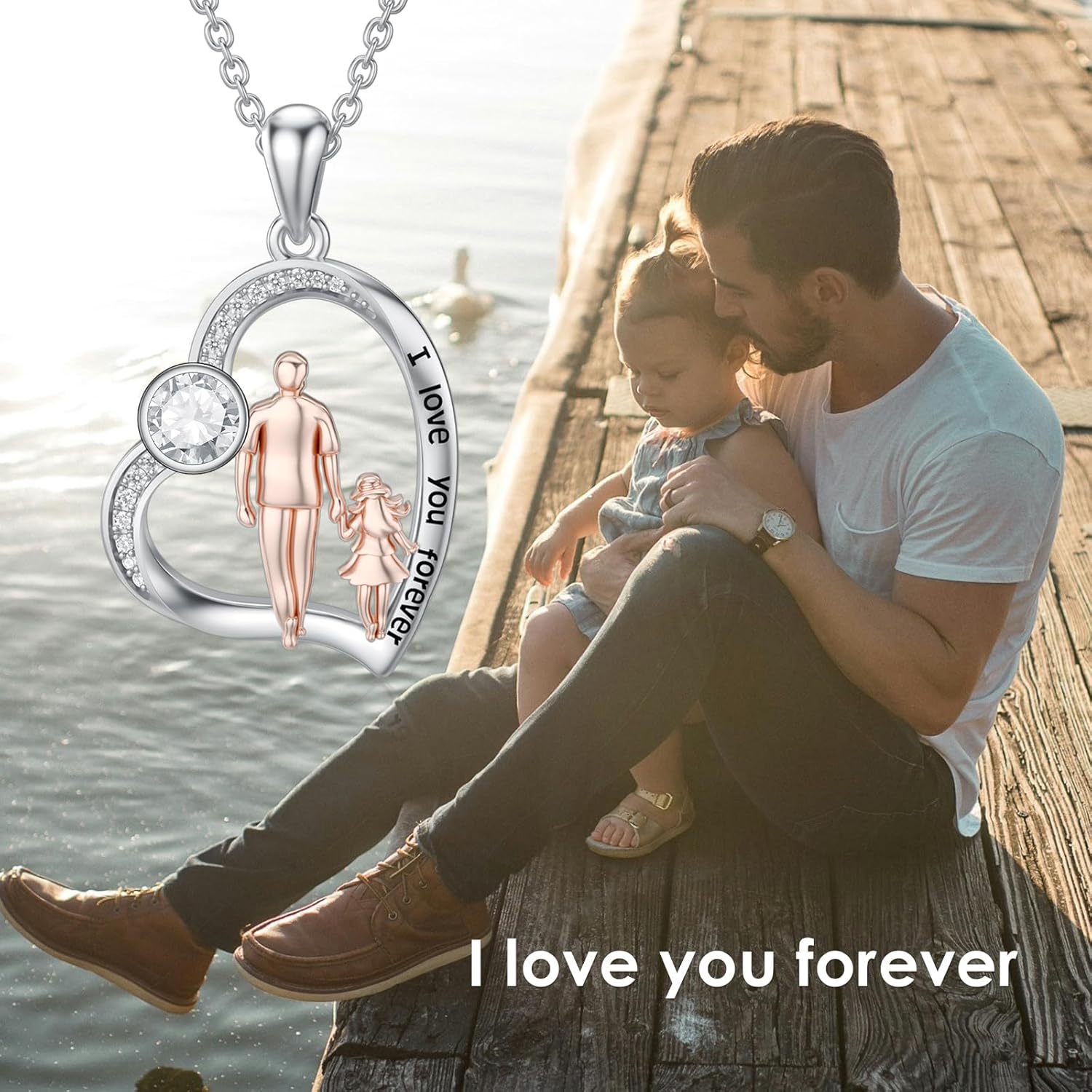 PROESS S925 Sterling Silver Daughter Heart Pendant Necklace from Dad Mom I Love You Forever Jewelry