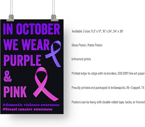 Miniatura 2 de In October We Wear Purple and Pink Domestic Violence Art Print - Arte de pared para concientización sobre violencia doméstica, cinta morada,
