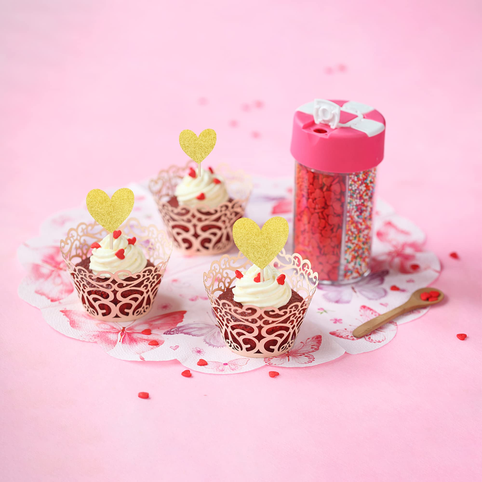 Decoración Para Cupcakes De Corazón Con Purpurina, 50 Piezas De Decoración De Pasteles Para El Día De San Valentín, Para Boda, Novia, Fiesta De Cumpleaños, Baby Shower