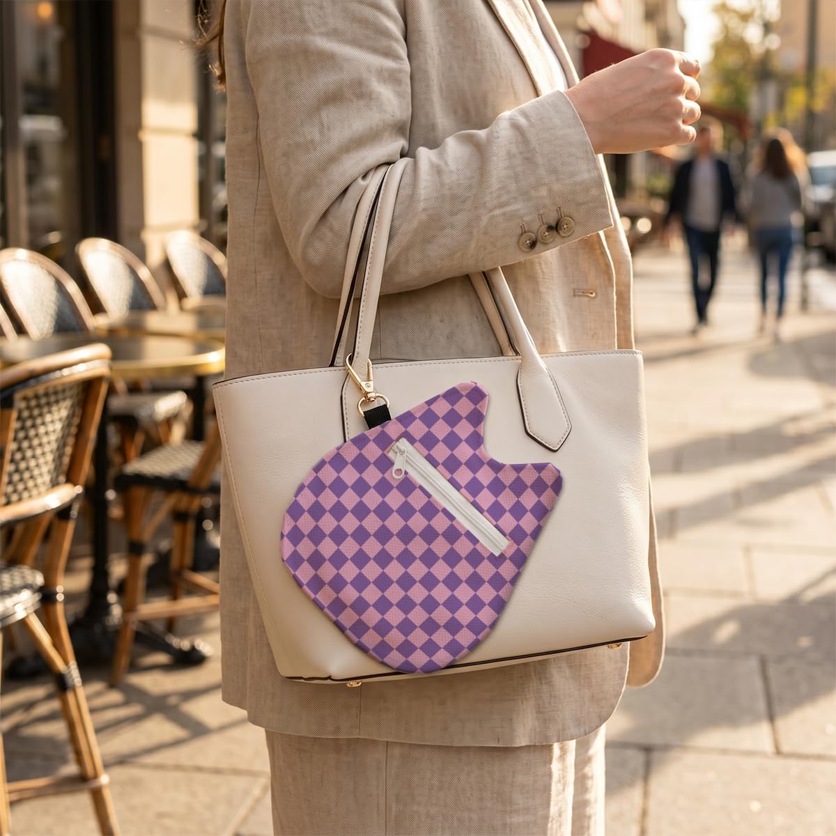 Purple Pink Checkered Cat Shaped Coin Purse, Canvas Change Purse, Coin Pouch with Keychain, Cute Checkerboard Zipper Small Wallet for Women, Cat Lover Gifts, Aesthetic Mini Bag for Coins, Accessories