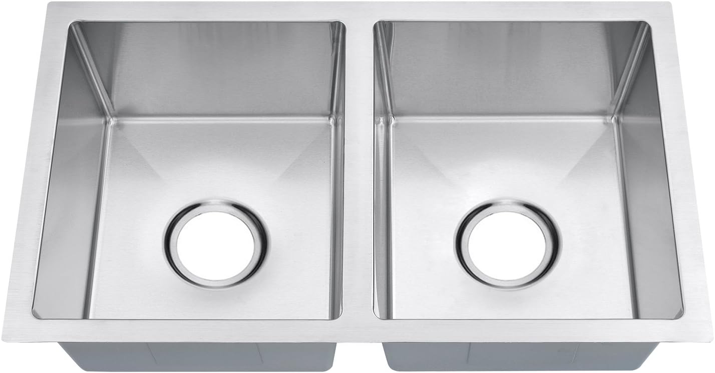 Primart Rv Series Handmade Double Bowl 16 Gauge Stainless Steel Undermount Kitchen Sink 50/50 Equal Modern, 27" L (2716-5050)